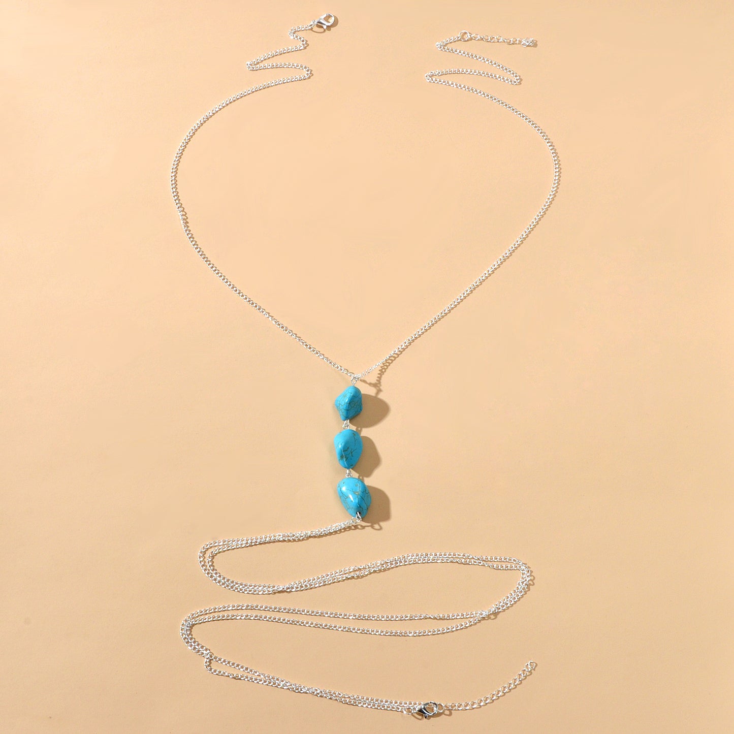 Bikini Beach Silver Chain Turquoise Body Chain Layered Chest Belly Body Jewelry