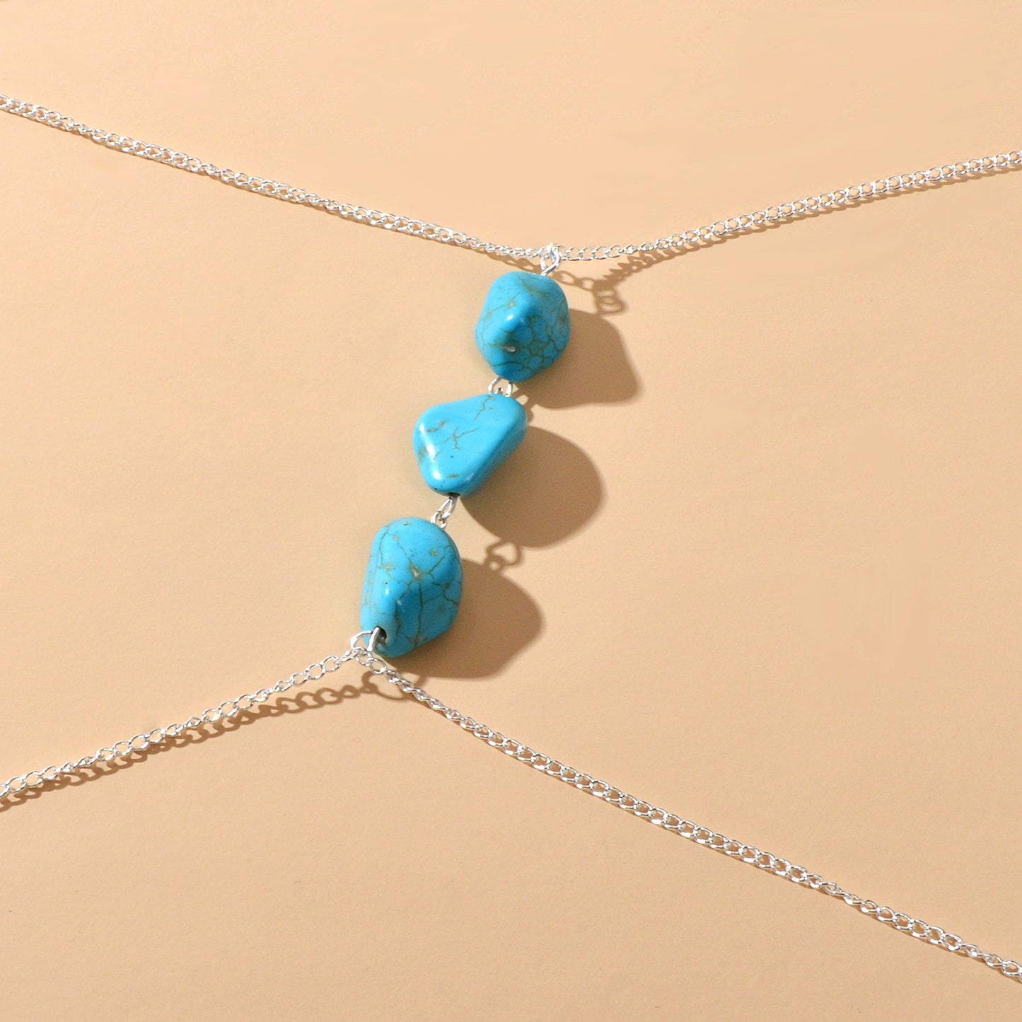 Bikini Beach Silver Chain Turquoise Body Chain Layered Chest Belly Body Jewelry