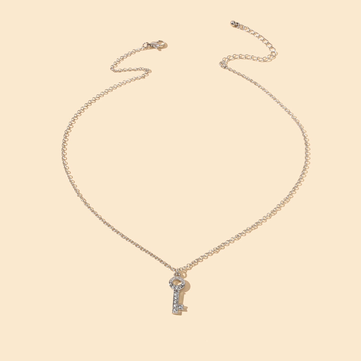 Perfect Engagement Jewellery Shining Silver Chain Rhinestone Key Charm Necklace