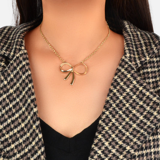 Women Party Decoration Gold Chain Bowknot Charm Popular Clavicle Necklace Gift
