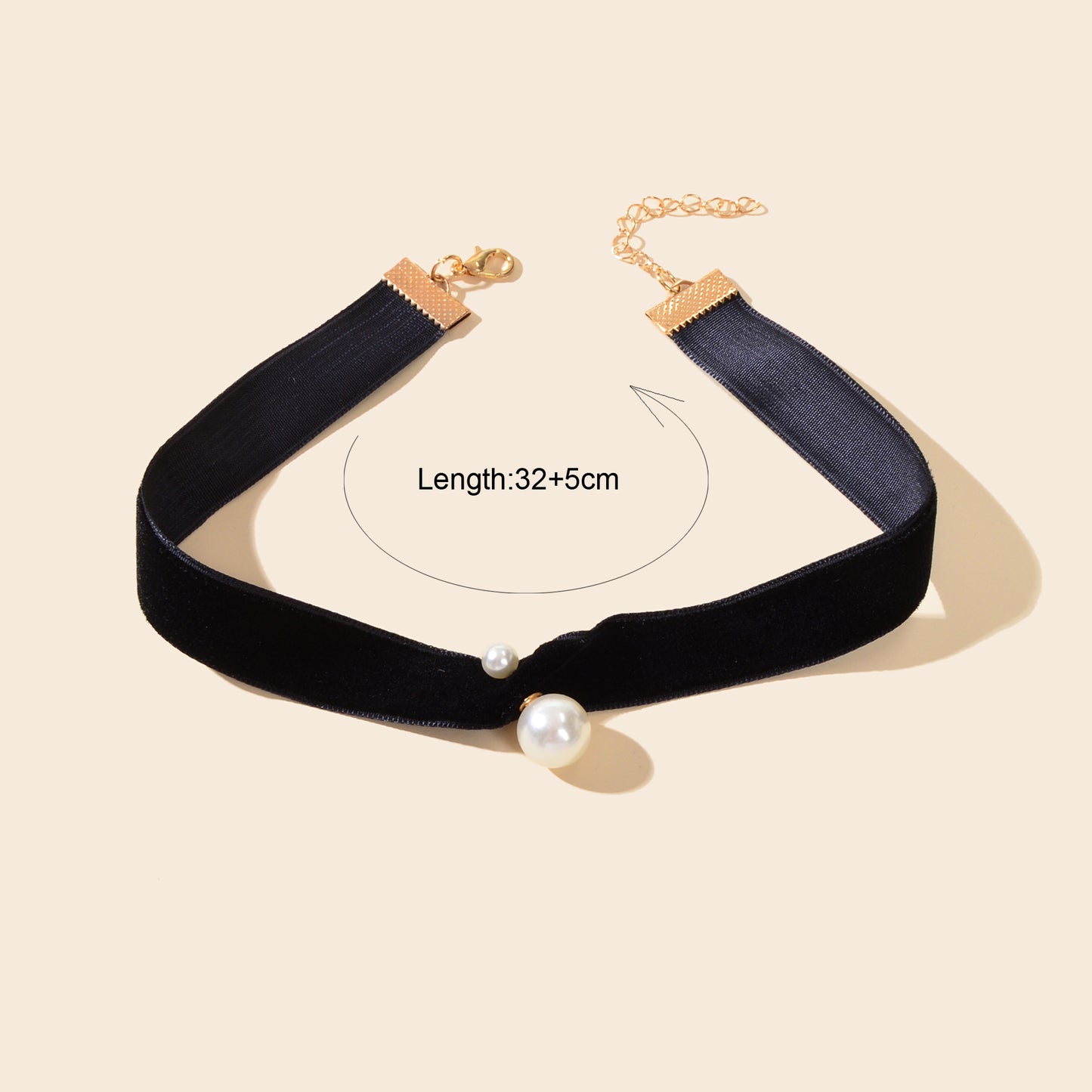 Retro Style 90s Pearl Black Velvet Tattoo Choker Teens Necklace Short Collar