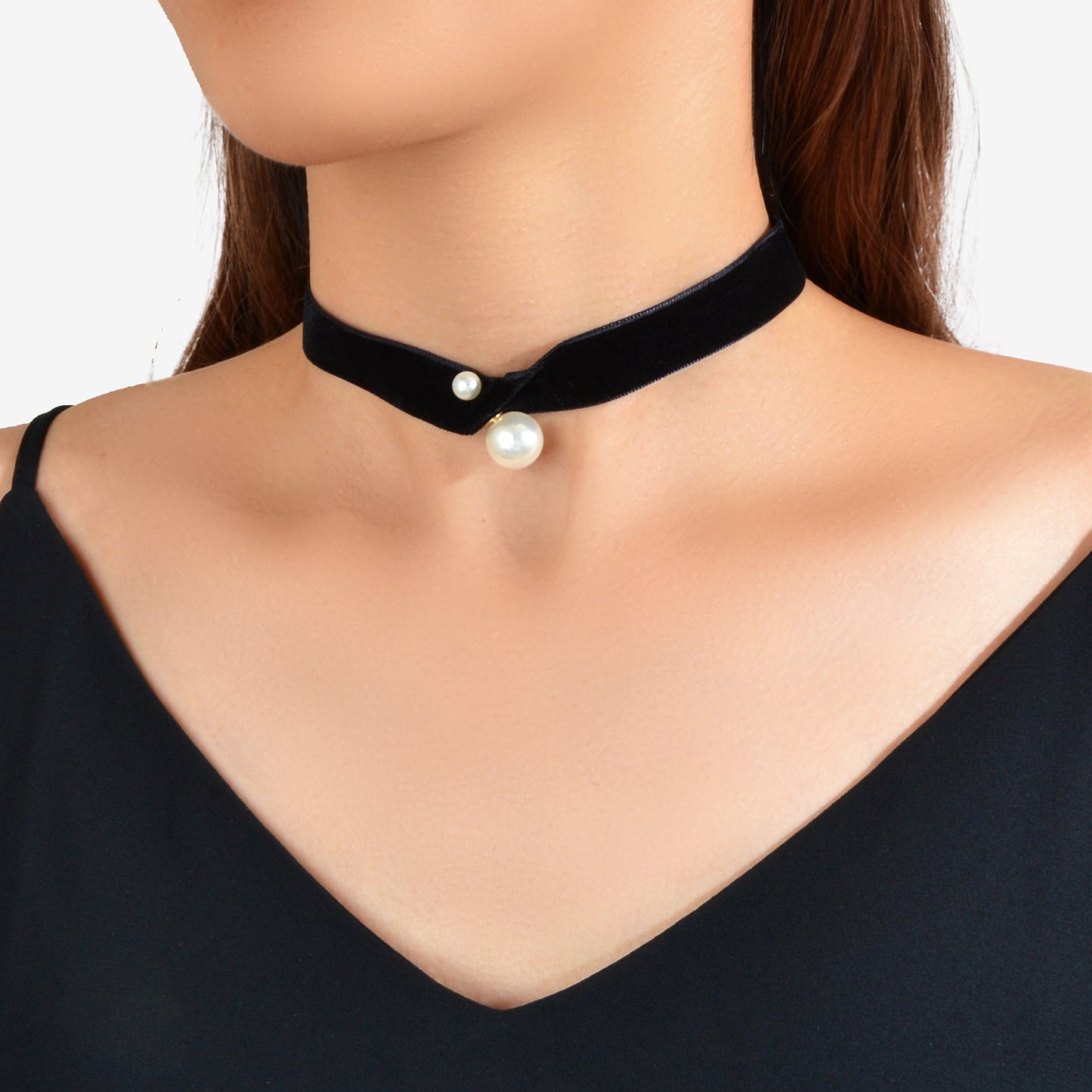 Retro Style 90s Pearl Black Velvet Tattoo Choker Teens Necklace Short Collar
