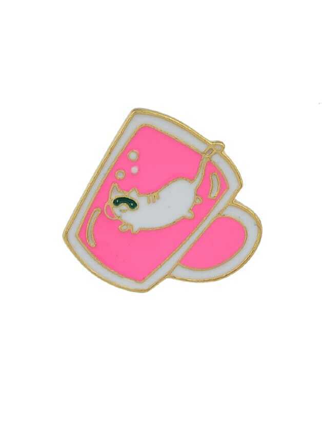 Creative Pink Cat Green Orange Enamel Coffee Cup White Tea Cup Brooch Jewellery