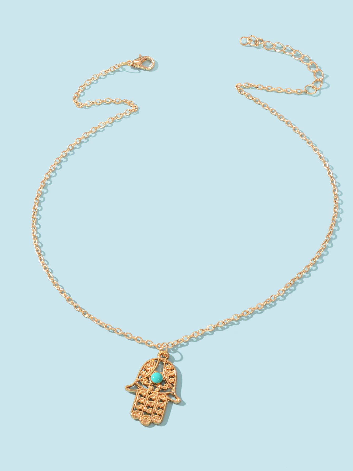 Dainty Gold Silver Chain Hollow Hamsa Hand Boho Charm Necklace Protection Lucky