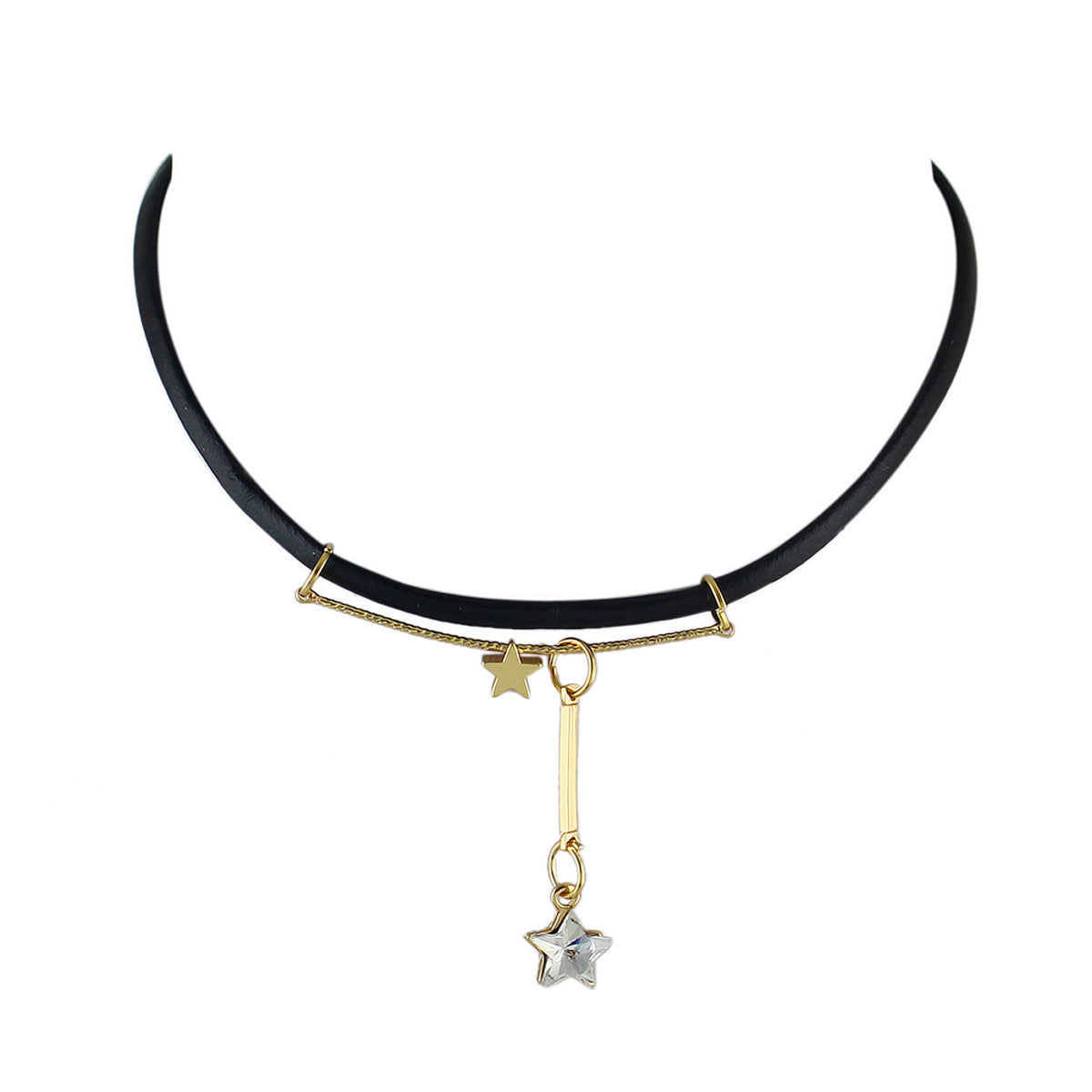 Gothic Punk 90s Black Pu Leather Star Charm Tattoo Choker Necklace Grunge Collar