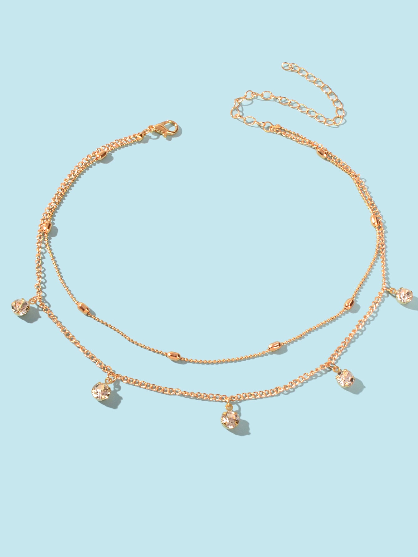Dainty Adjustable Layer Gold Silver Chain Rhinestone Charm Clavicle Necklace