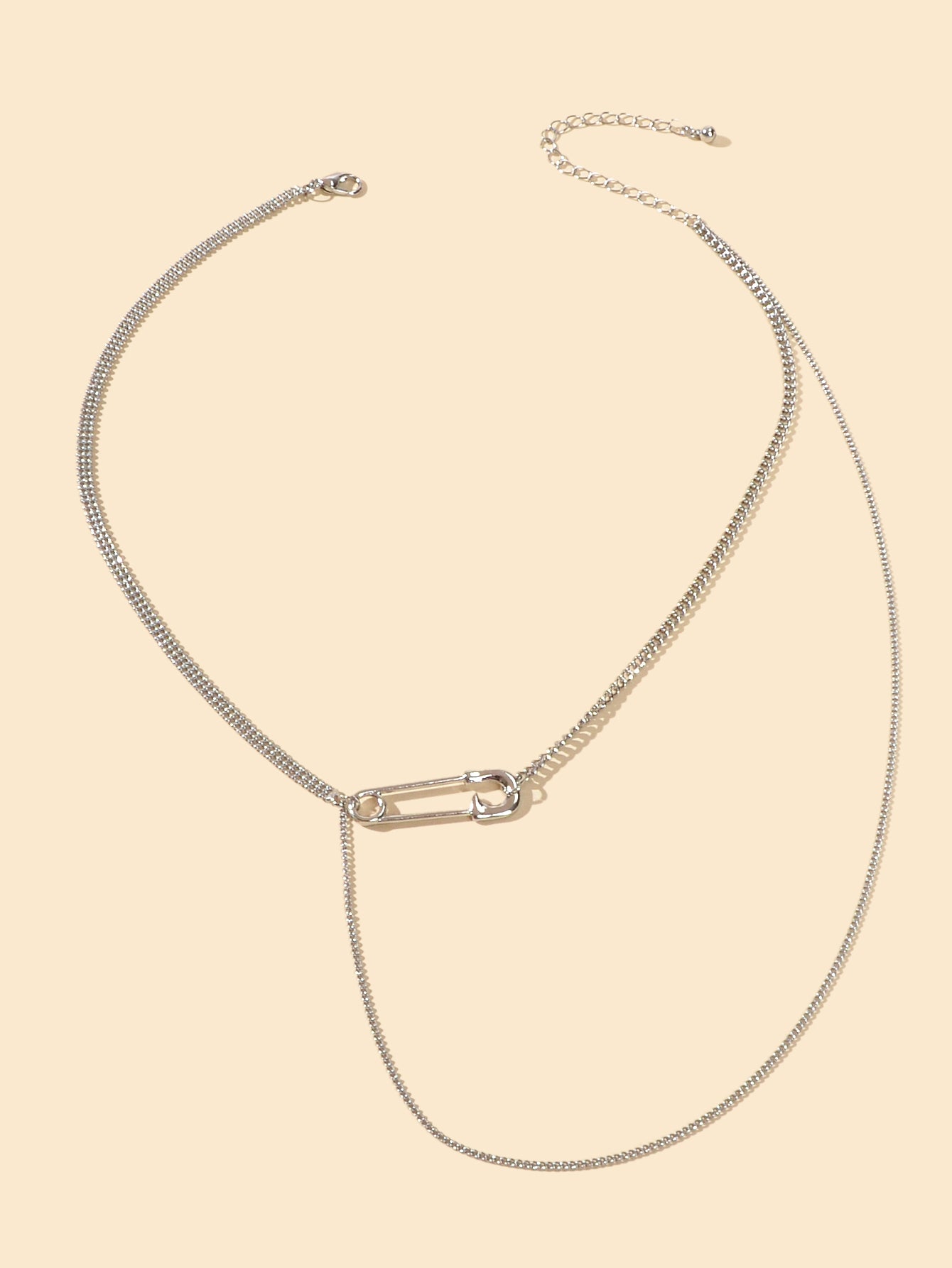 Designer Stylish Accessory Multiple Multi-layer Silver Chain Pin Charm Necklace