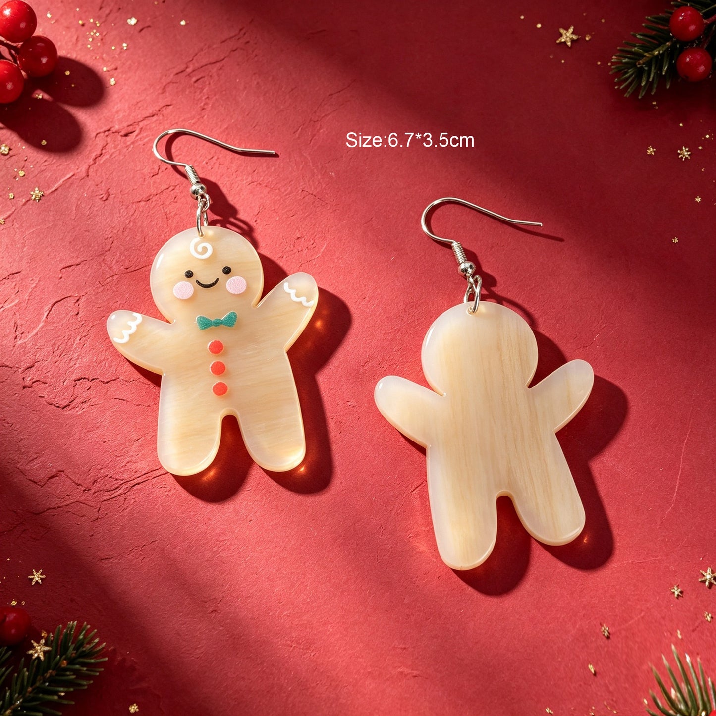 Cartoon  Christmas Gingerbread Man Drop Earrings Holiday Cute Sweet Jewelry