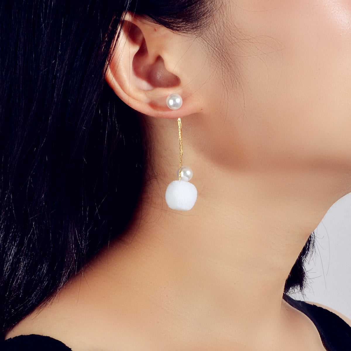 Retro Gold Chain Pearl Decor Ball Dangle Earrings Designer Jewellery Ear Jacket