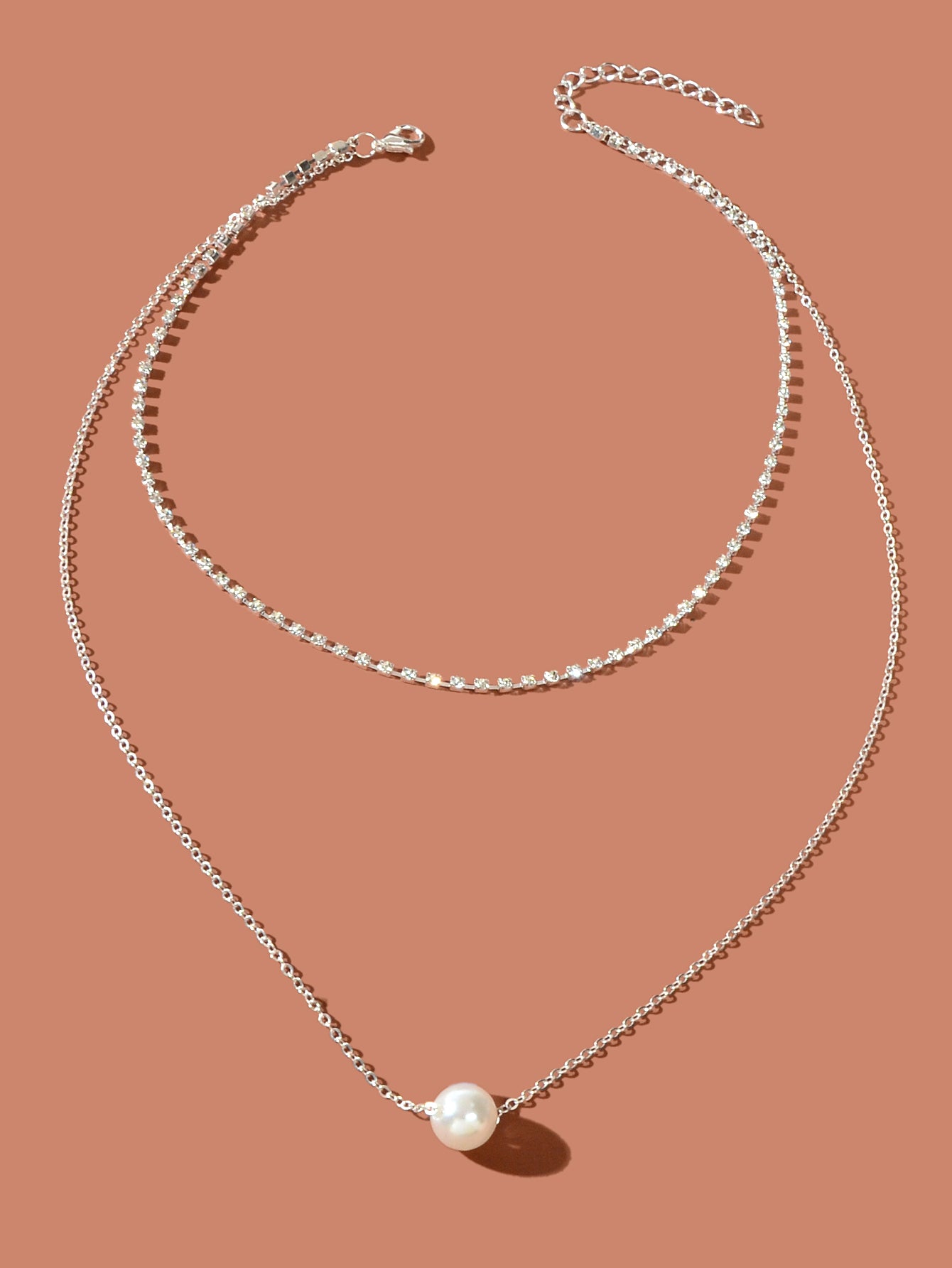 Double Layered Necklace Adjustable Simple Chain Multilayer Rhinestone Collar