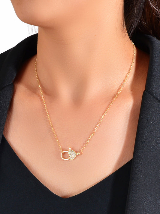 Engagement Jewellery Gift Gold Chain Rhinestone Decor Heart Lock Charm Necklace