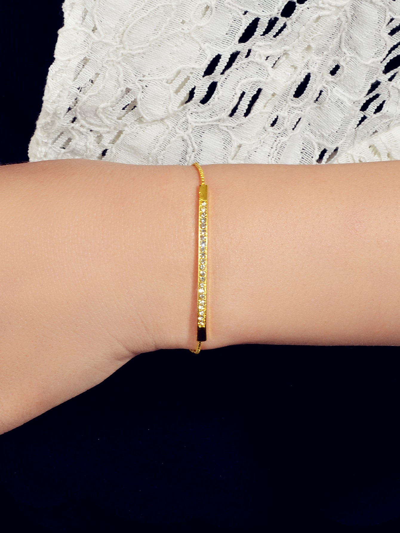 Ladies Jewellery Rhinestone Gold Silver Chain Strip Charm Adjustable Bracelet