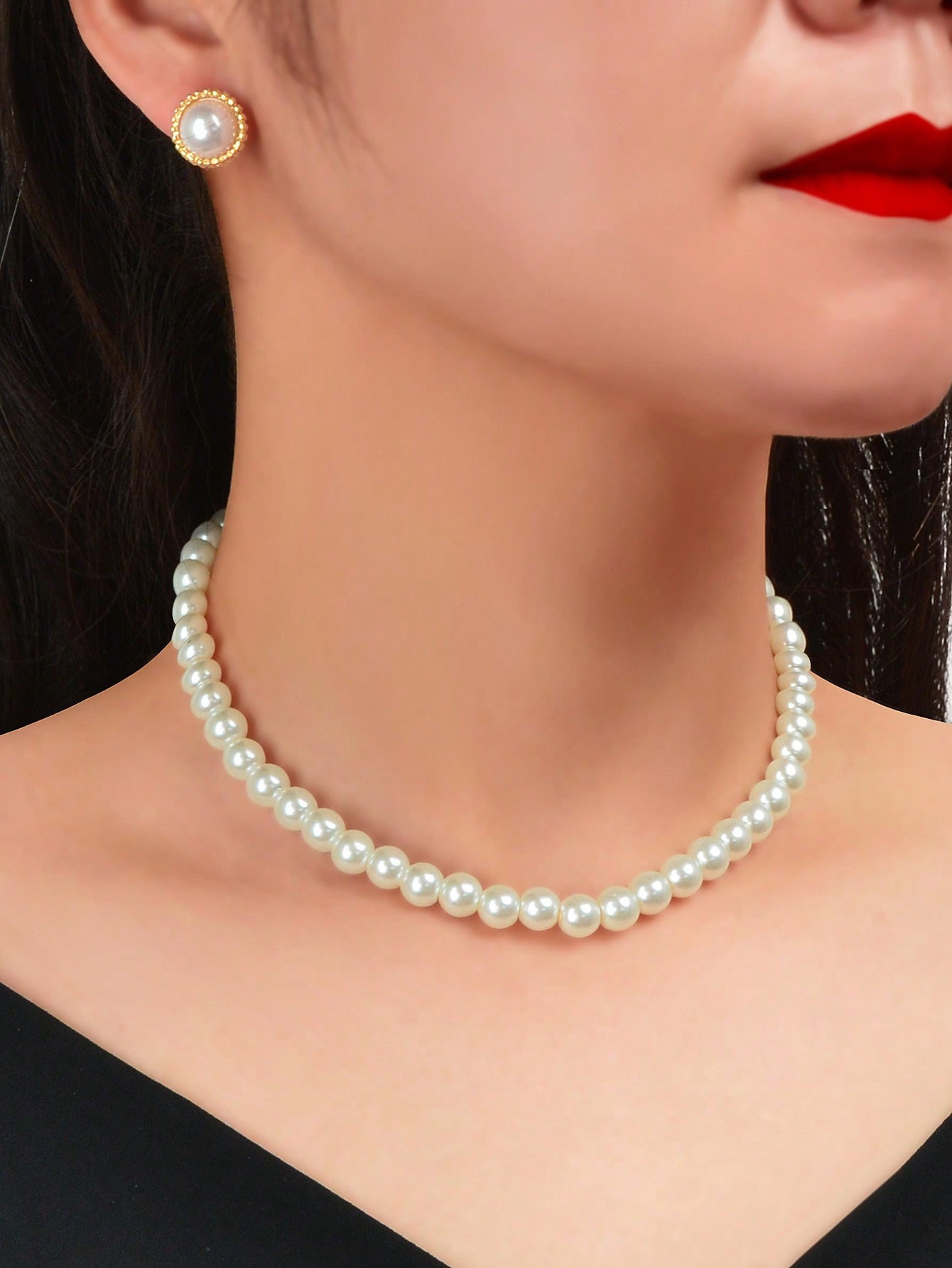 White Pearl Necklace with Large Pearl Earrings Elegant Jewellery Set Party Gift