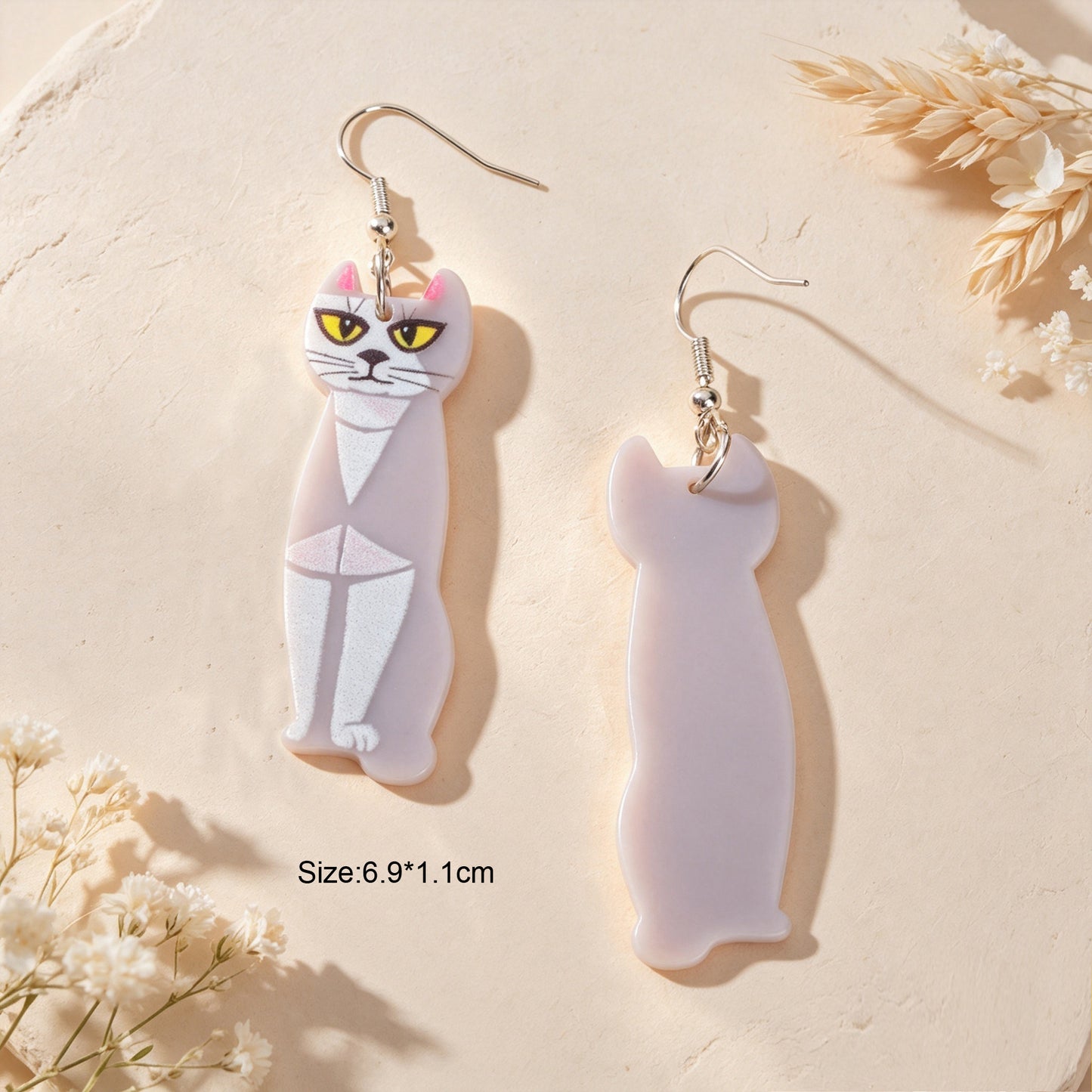 Fun Grey Long Cat  Acrylic Dangle Earrings Cute Pet Animal Element Accessories