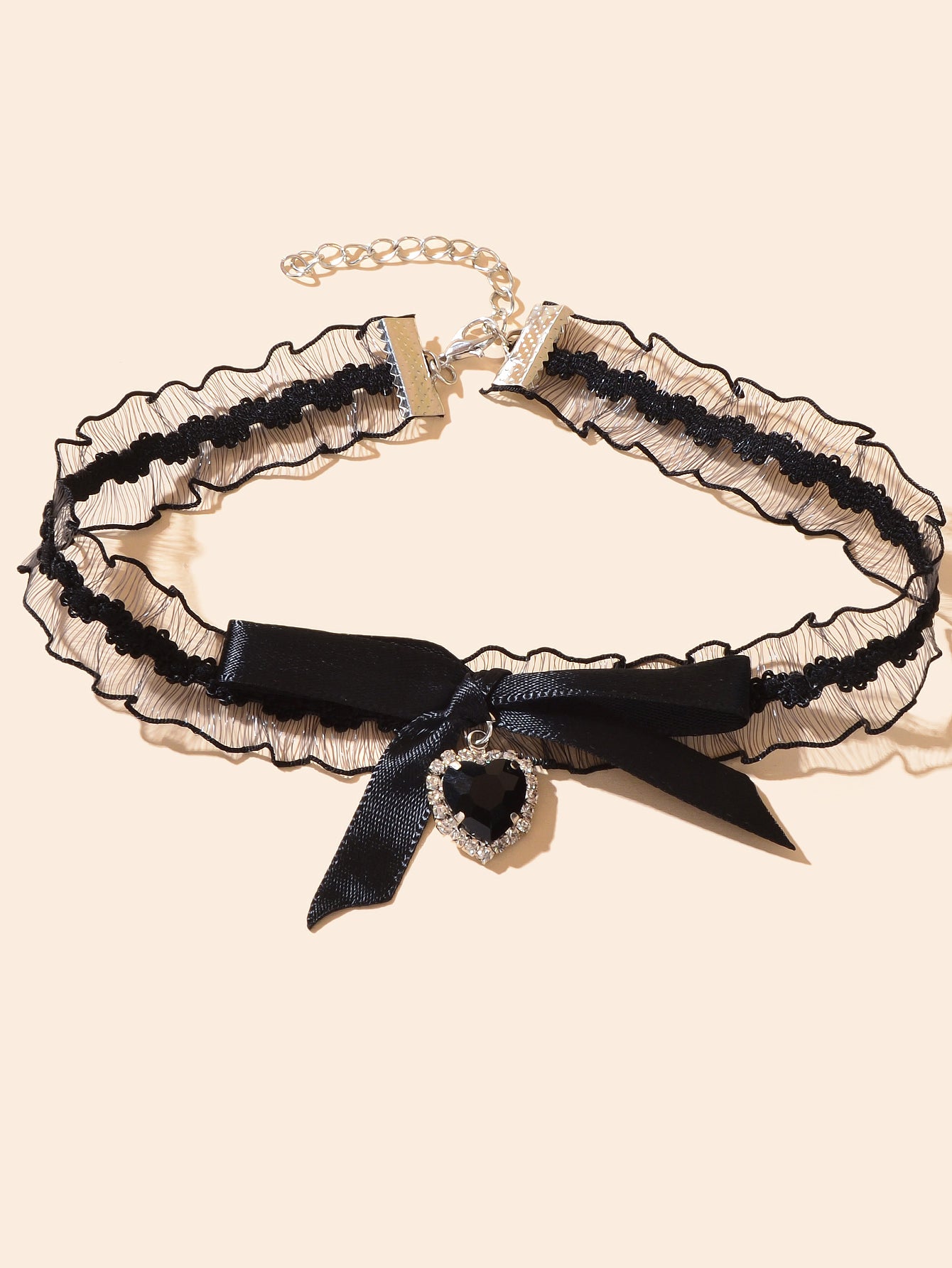 Retro Black Bow Heart Charm Elastic Lace Choker Collar Necklace Dinner Jewellery
