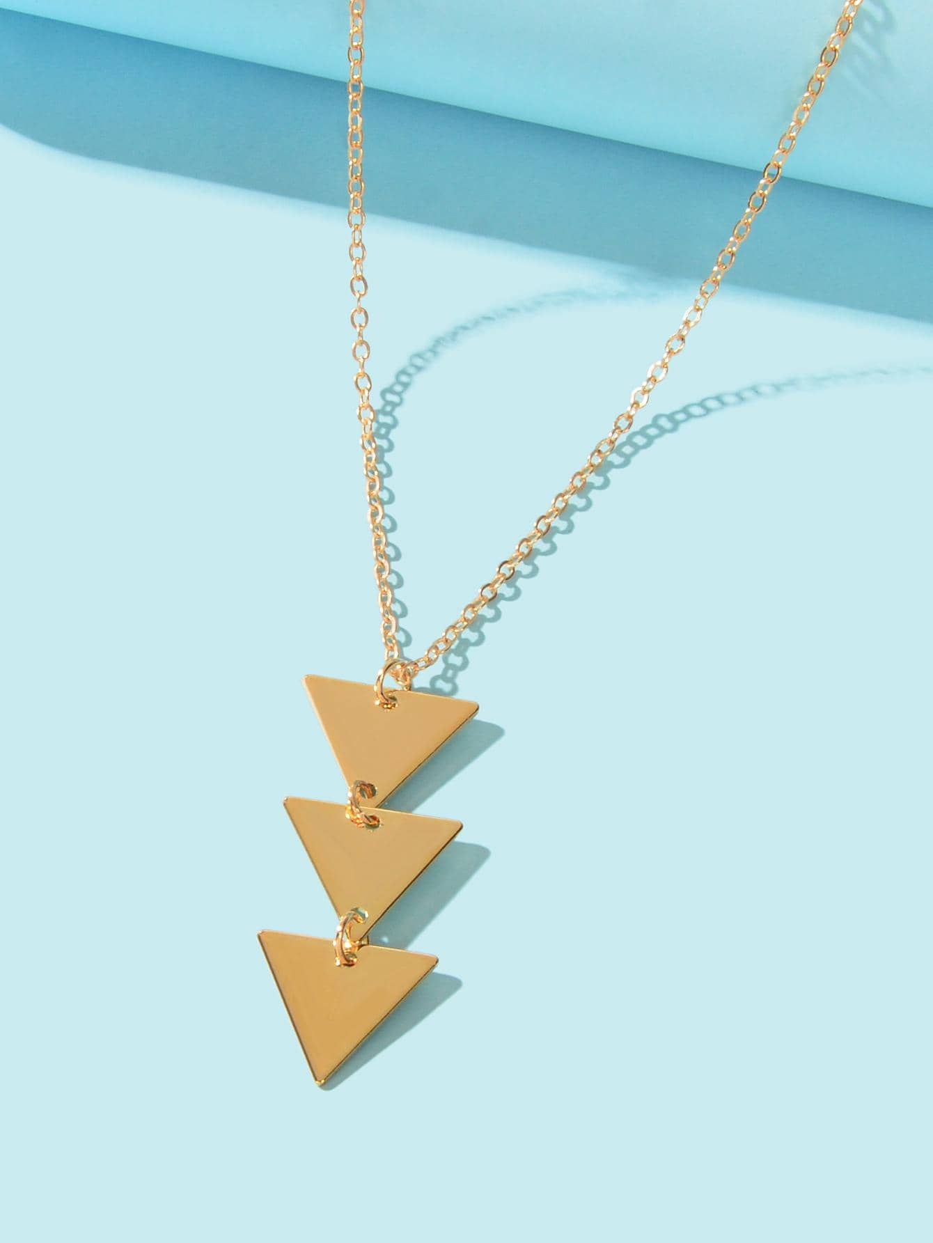 Modern Long Chain Necklace with Three Triangle Pendants