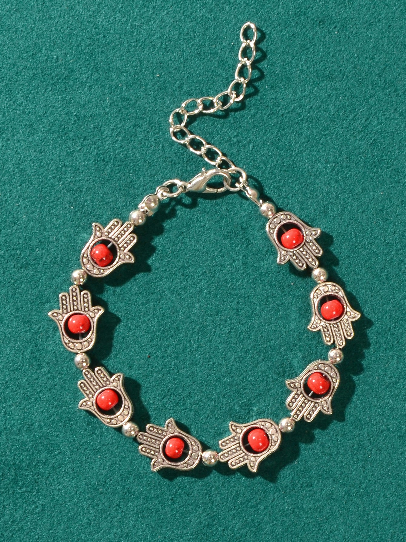 Ethnic Jewellery Vintage Handmade Blue Red Beaded Antique Silver Hand Bracelet