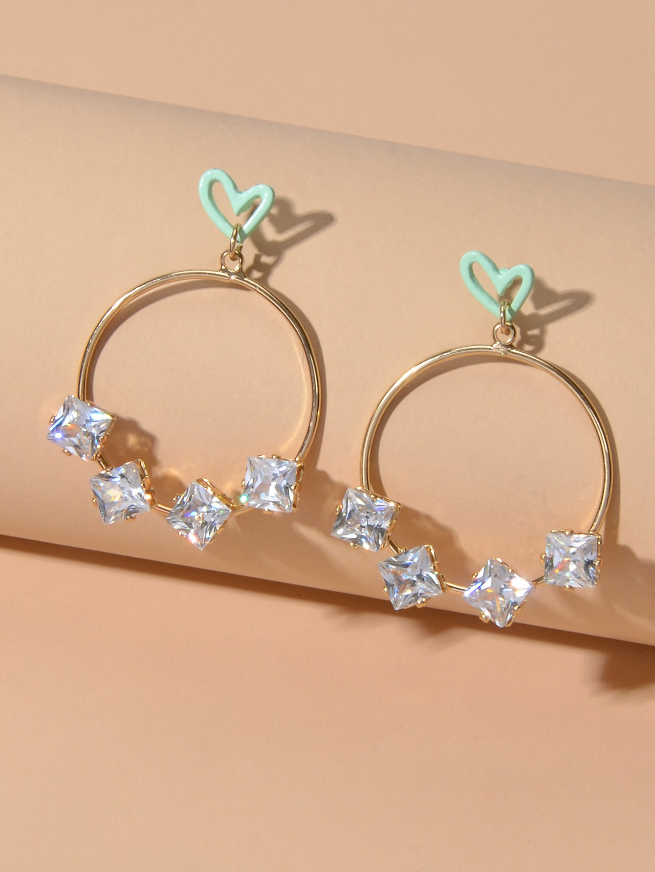Trendy Simulated Diamond Love Heart Circle Dangle Earrings Nice Collection Gift