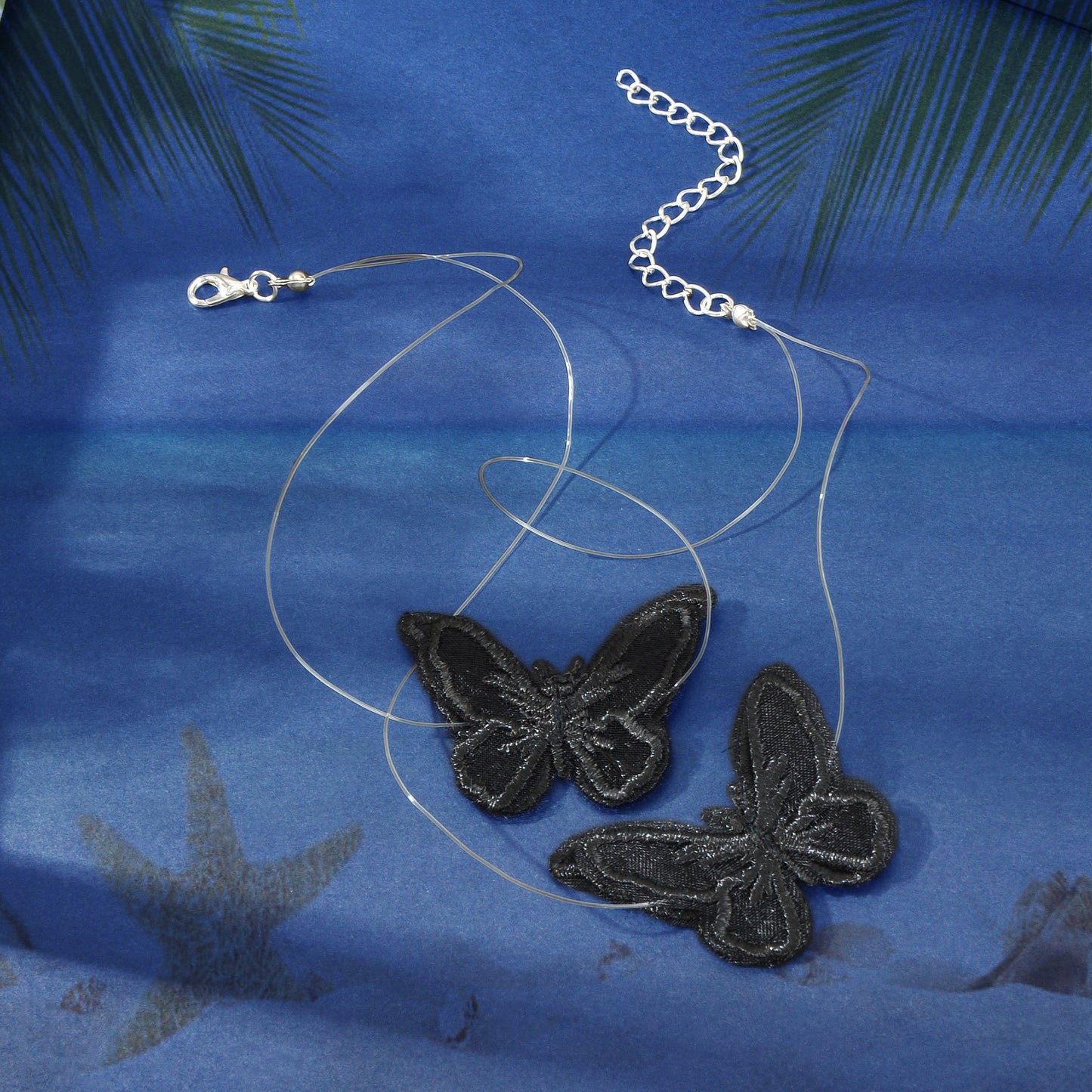 Double Layer Transparent Cord Lace Butterfly Choker Necklace Women Collar Gift