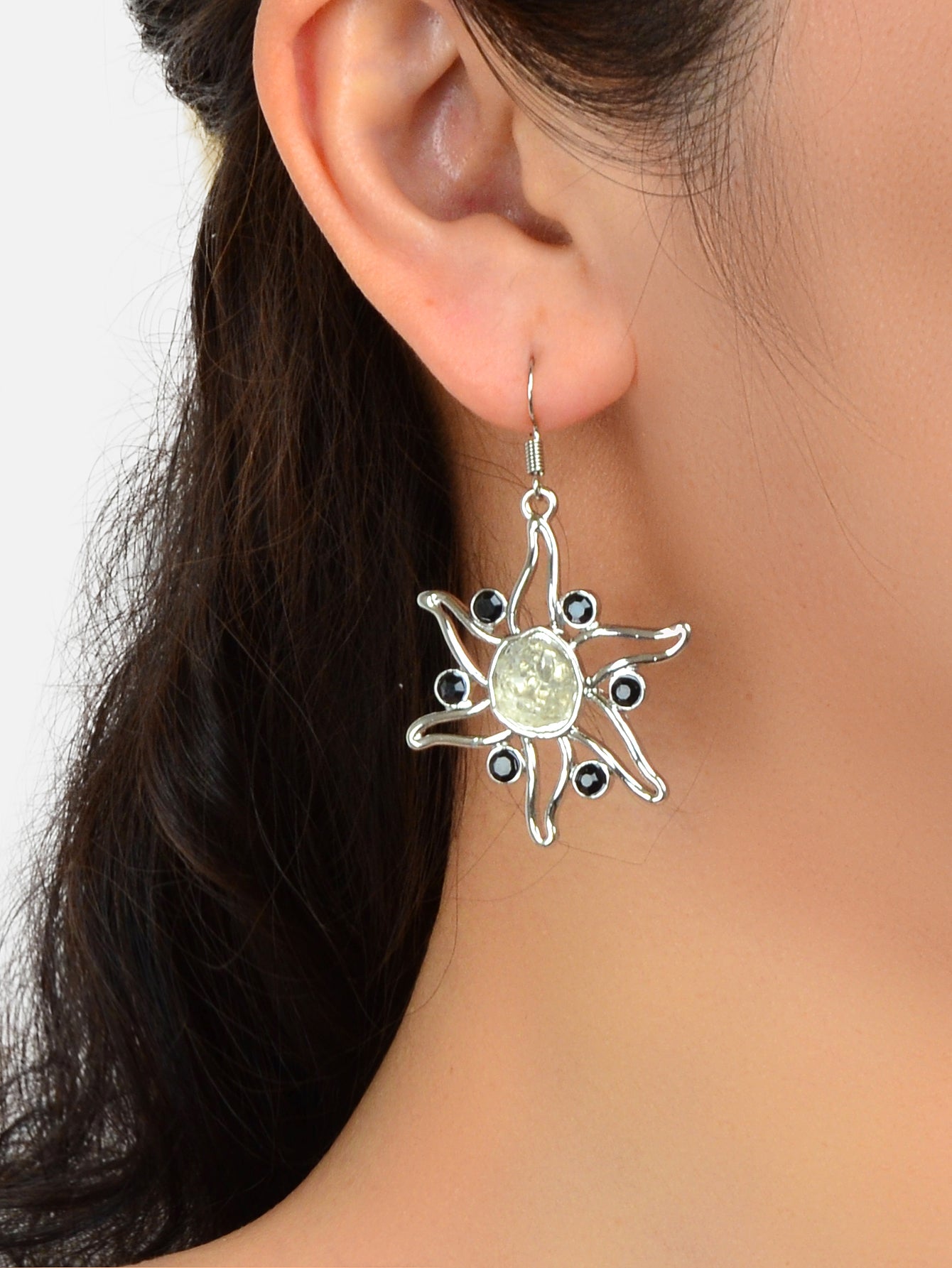 Sea Jewelry Ocean Silver Hollow Starfish Dangle Hook Exaggerated Beach Earrings