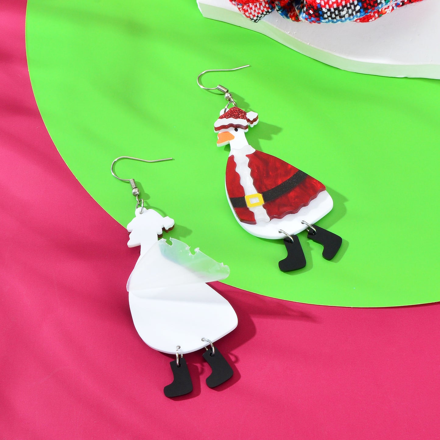 Christmas Jewellery Navidad Goose in Red Clothes Cartoon Design Acrylic Earrings