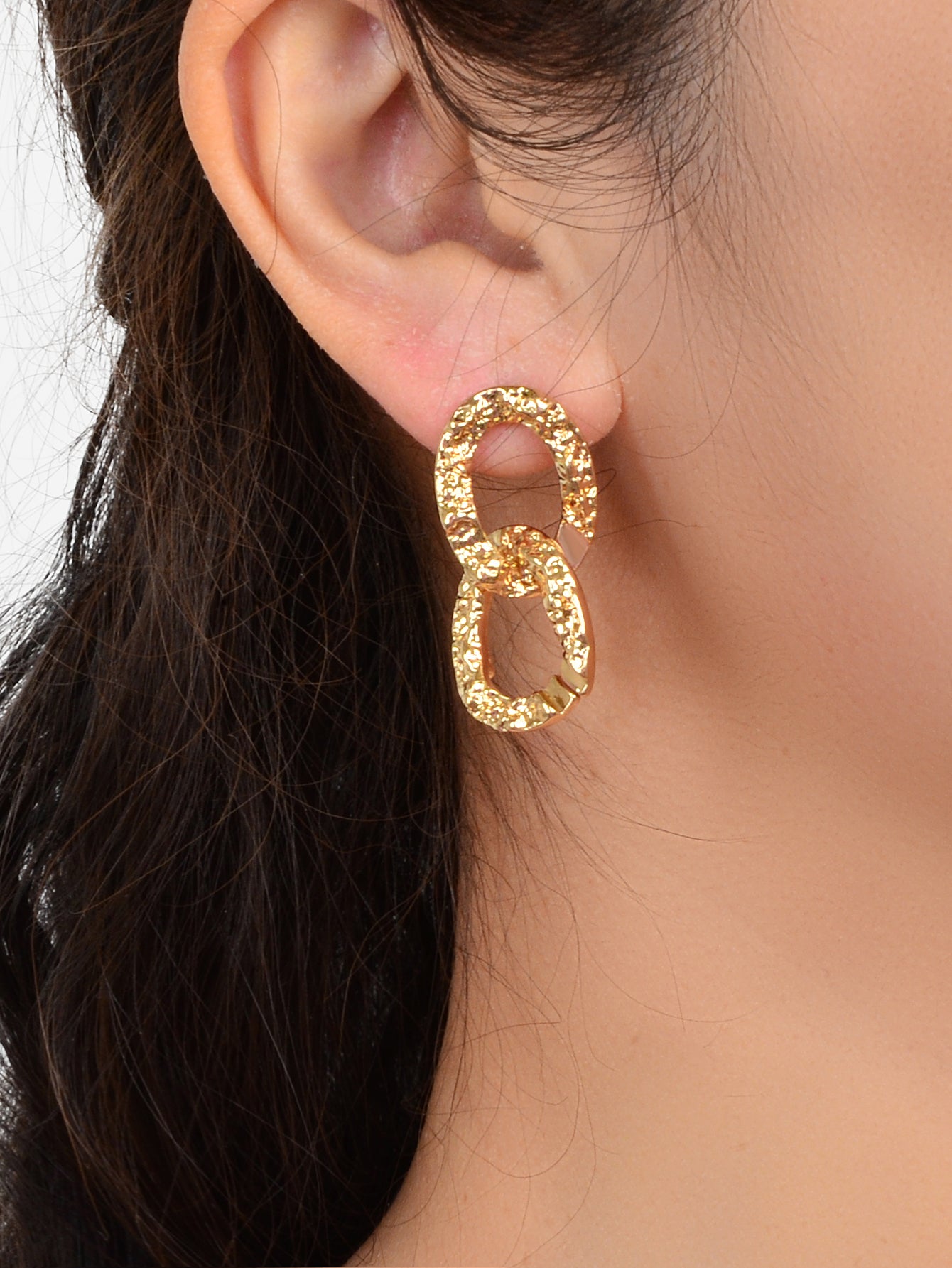 Delicate Hypoallergenic Ear Jewelry Gold Plated Link Chain Pierced Stud Earrings