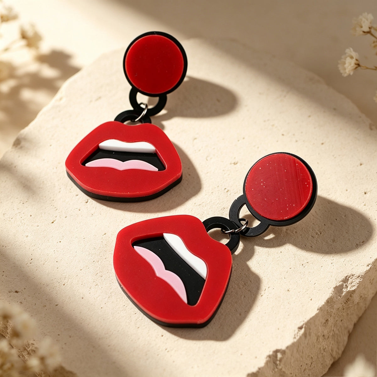 Unique Red Lips Acrylic Dangle Earrings Punk Halloween Party Statement Jewellery