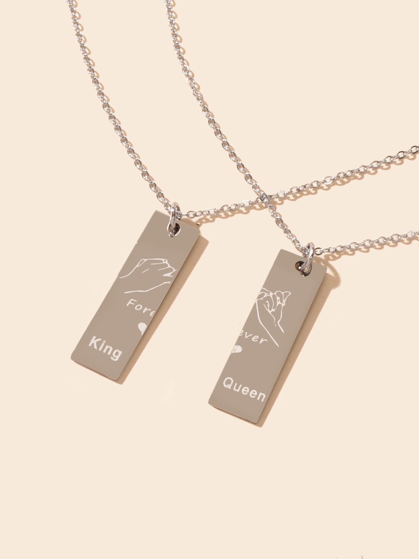 2 pcs Love Heart King Queen Square Pendant Couple Lover Matching Necklaces Gift