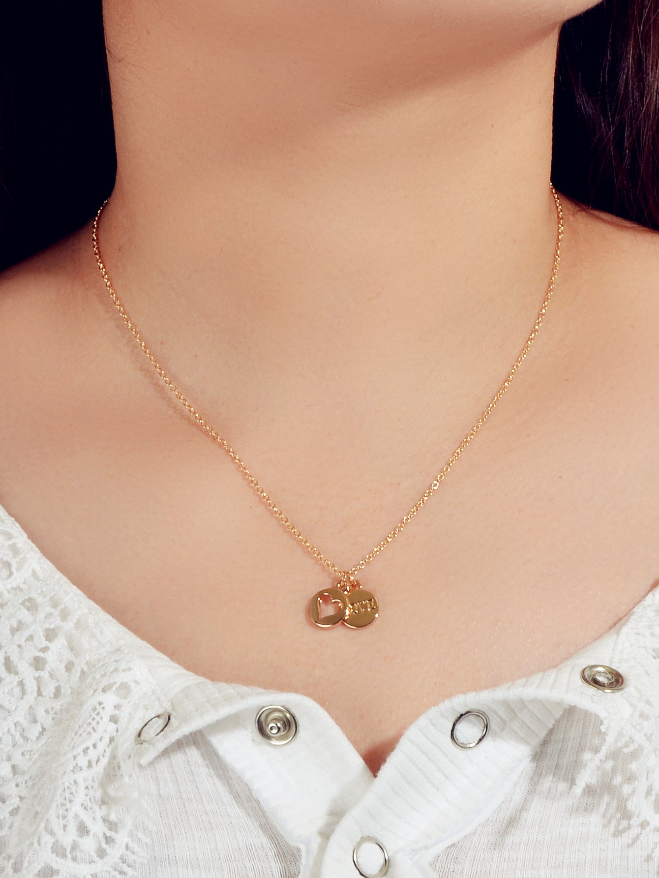 Minimalist Gold Chain Letter Love Heart Round Pendant Necklace Jewellery Gift