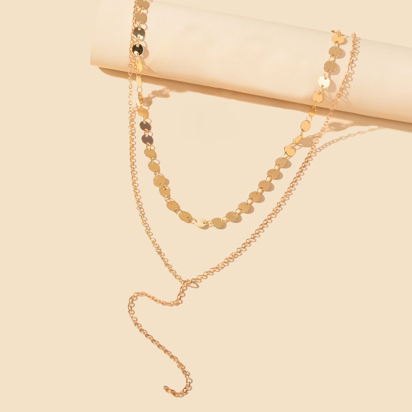 Gold Silver Double layer Round Disc Fringe Chain Necklace Tassel Collar Gift