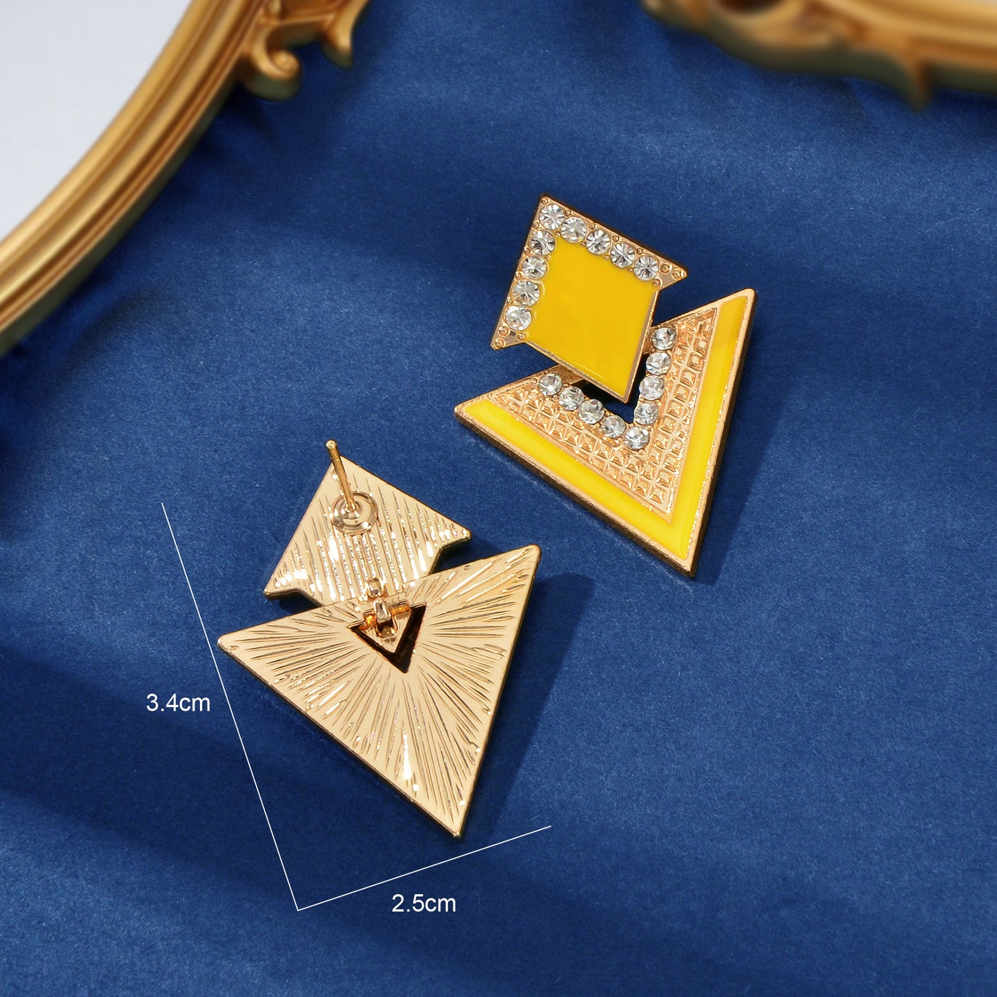 Costume Jewellery Rhinestone Enamel Triangle Geometric Stud Bridal Earrings Gift