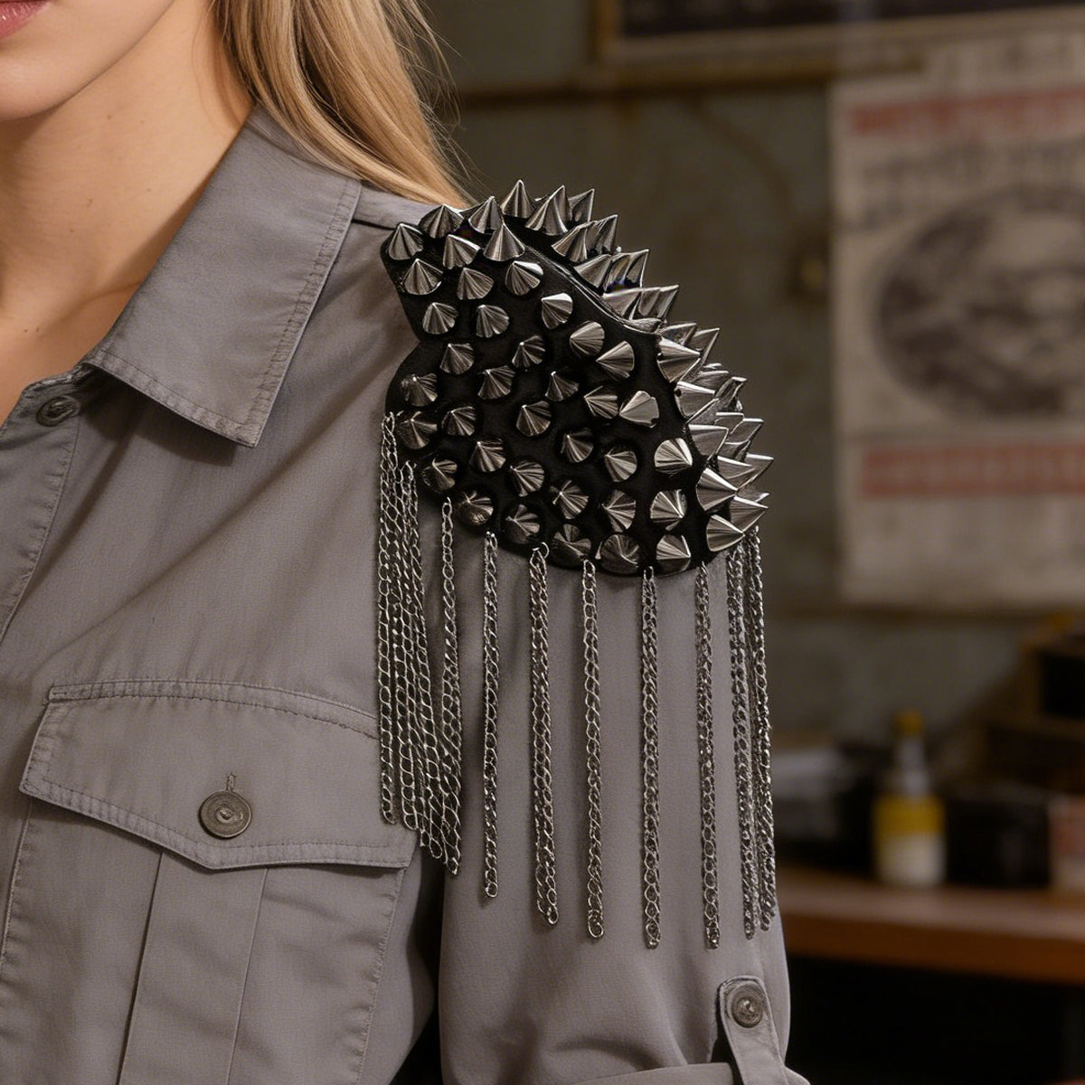 2pcs Fashionable Rivet Fringe Shoulder Epaulet Brooch Edgy Accessories