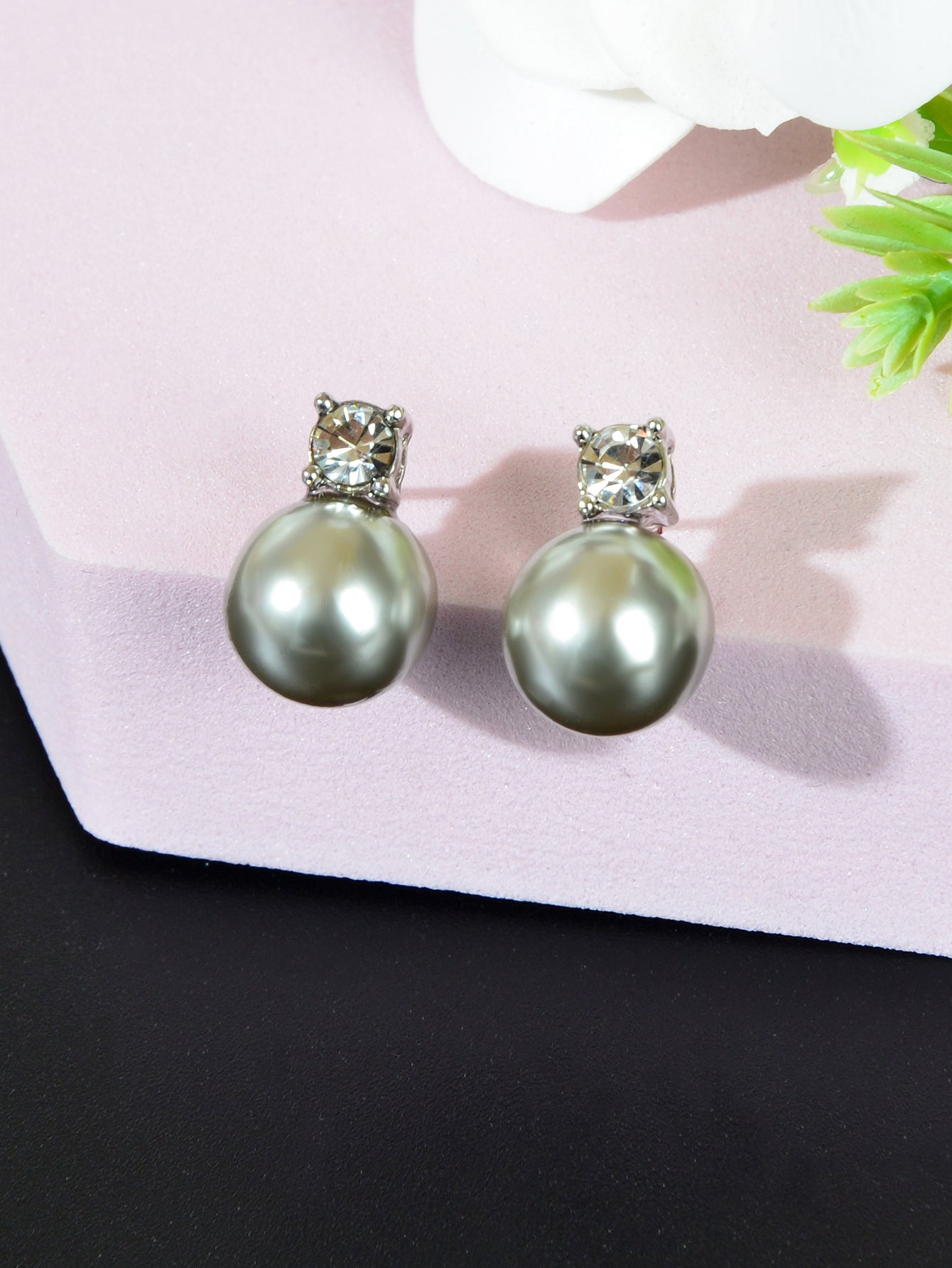Diamond Encrusted Pearl Stud Earrings - Elegant Sparkle for Every Occasion