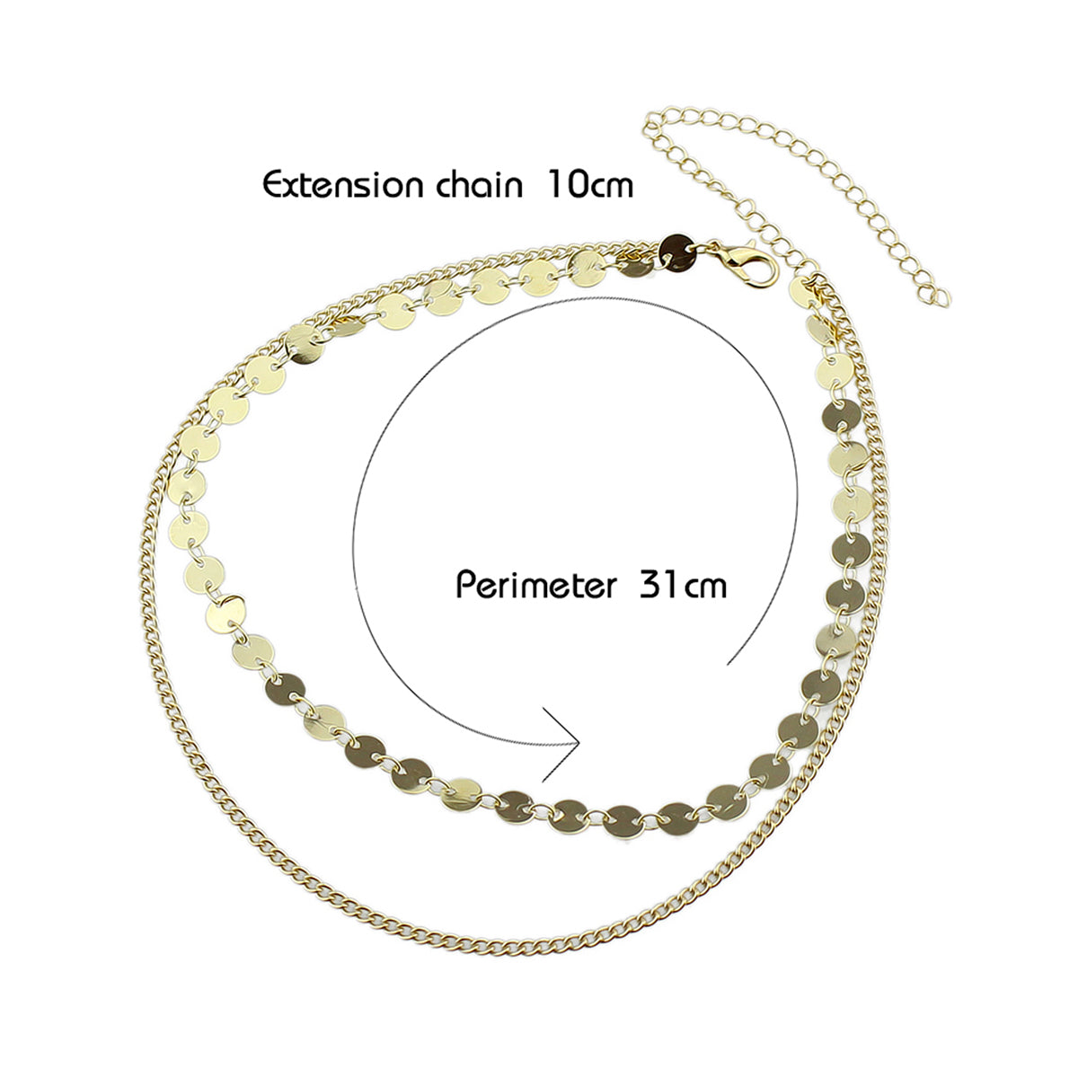 Beautiful Ladies Jewelry Double layer Disc Chain Short Collar Clavicle Necklace
