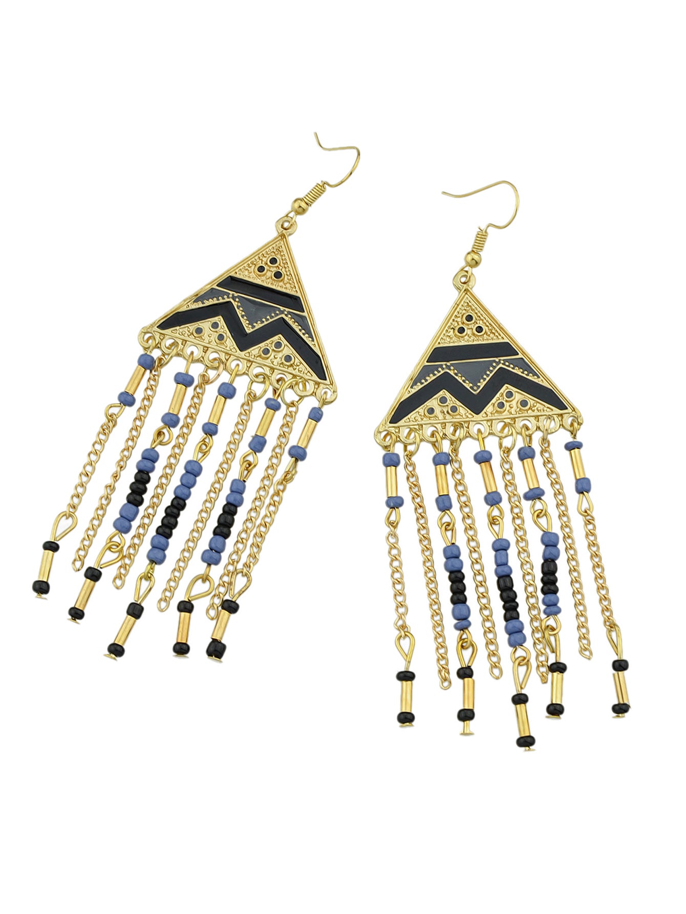 Triangle Colourful Enamel Beads Long Chain Tassel Ethnic Jewellery Boho Earrings