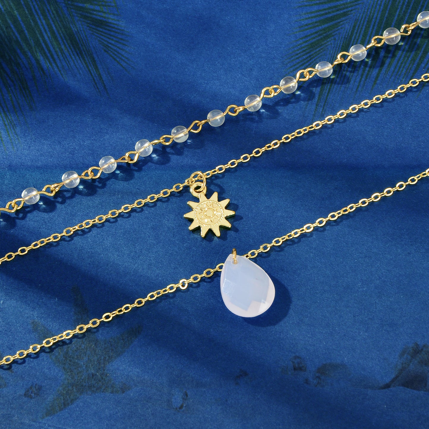 Triple Chain Star Water Drop Beads Necklace Creative Handmade Dainty Jewellery