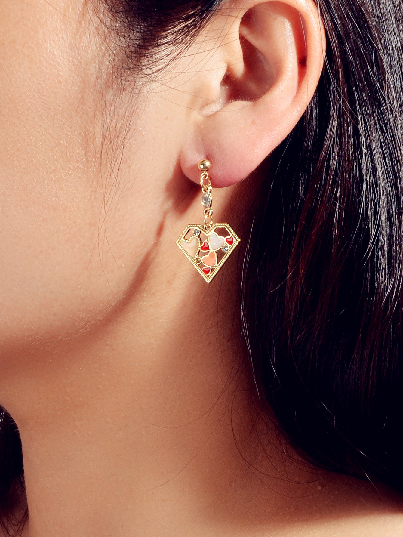 Valentine's Day Gift Rhinestone Decor Multi-colored Heart Asymmetric Earrings