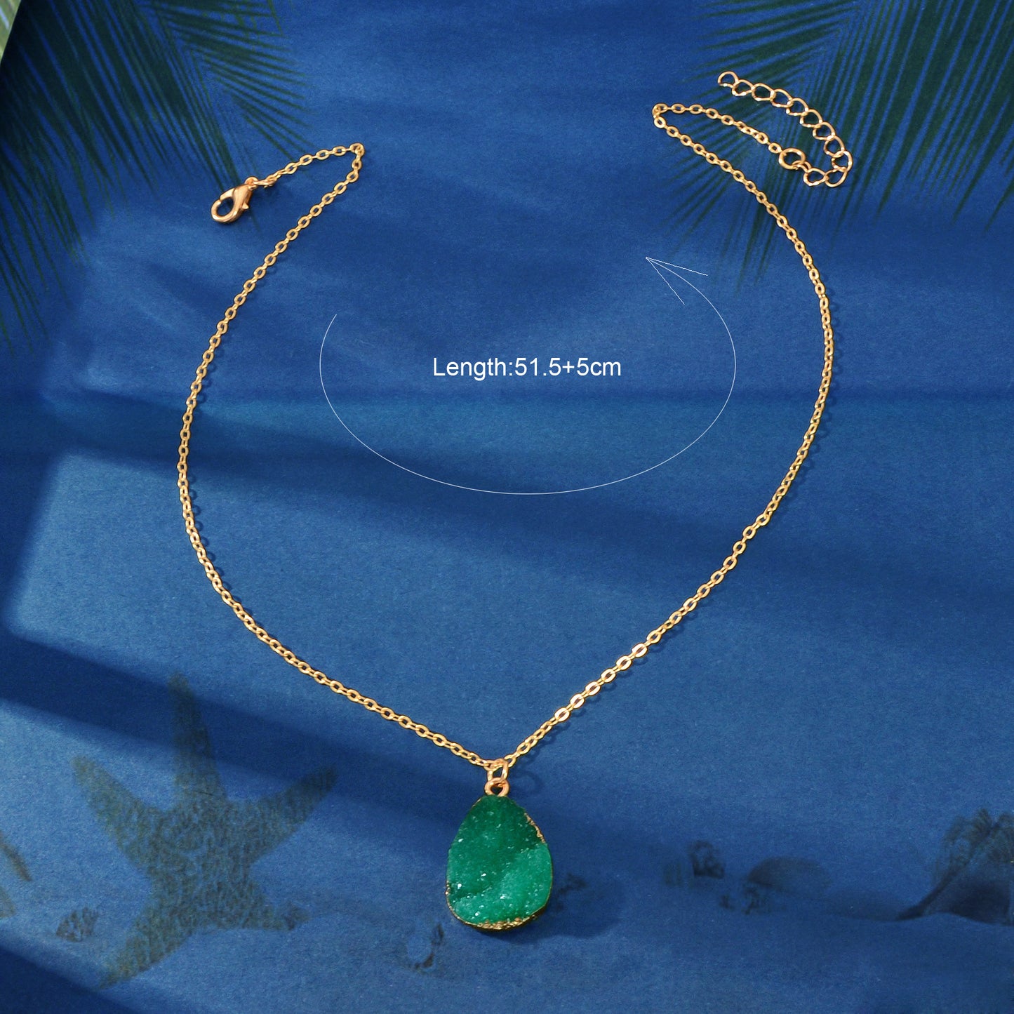 Boho Chic Gold Chain Colorful Stone Resin Water Drop Pendant Ethnic Necklace