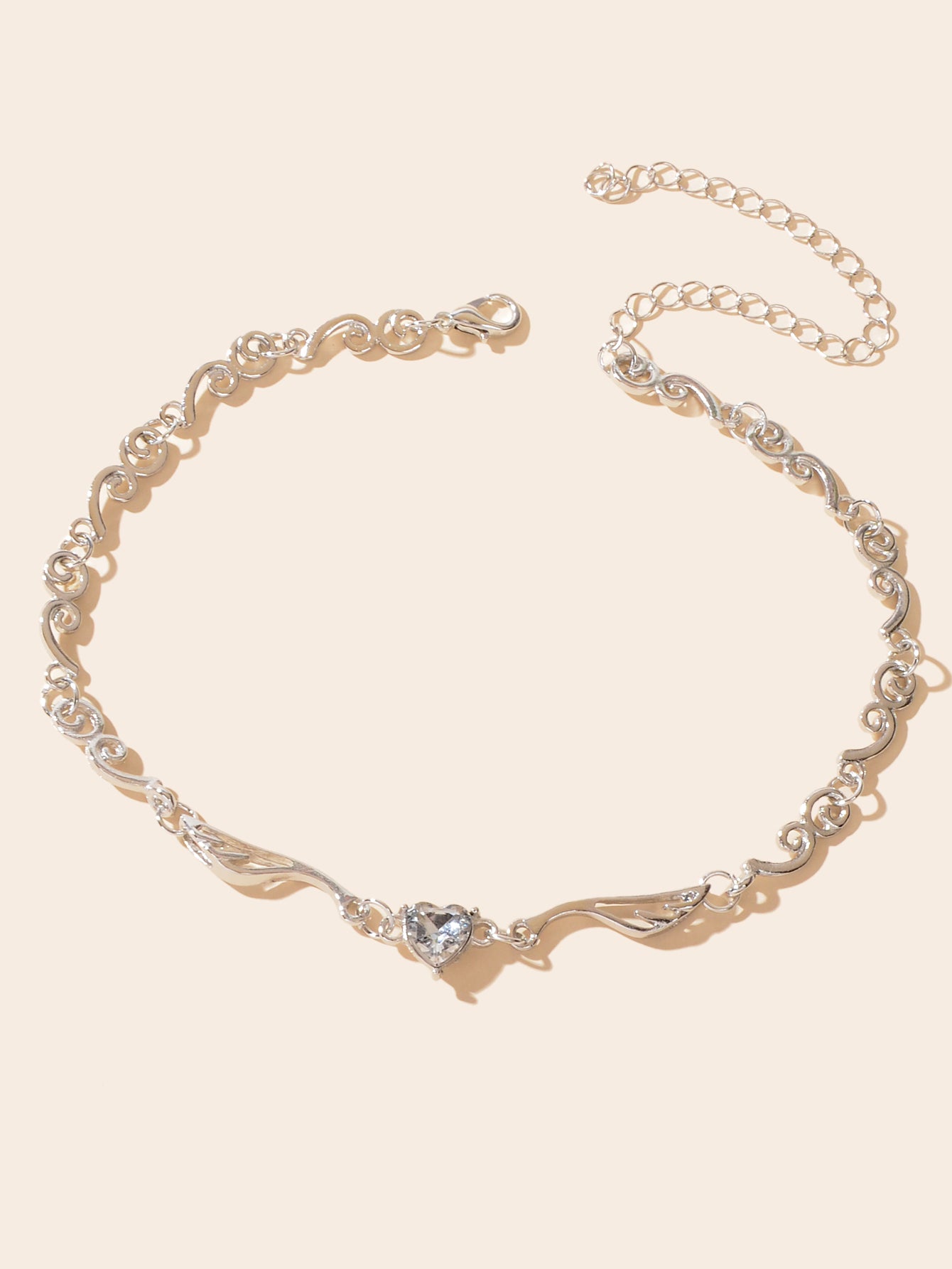 Heart Zircon Wing Design Silver Chain Clavicle Bridal Necklace for Wedding Prom