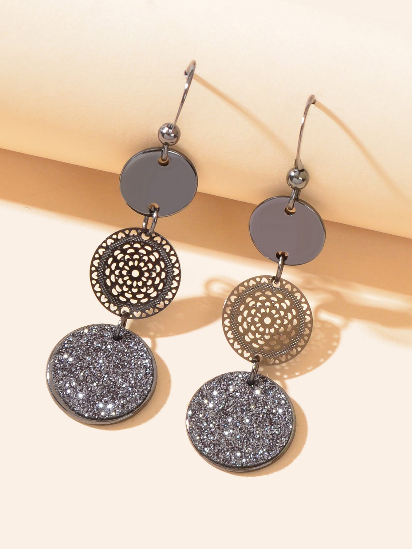 Chic Triple Round Disc Pendants Earrings Stylish Dangling Ear Jewelry Girls Gift