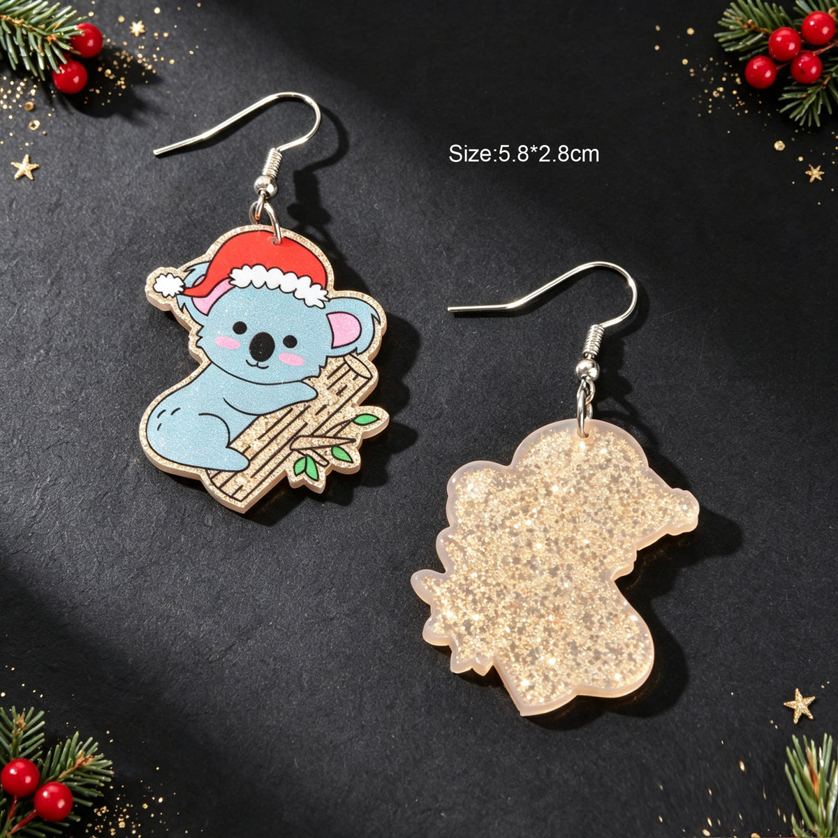 Santa Hat Koala Dangle Earrings Cute Animal Jewelry Christmas Festival Accessories Gift