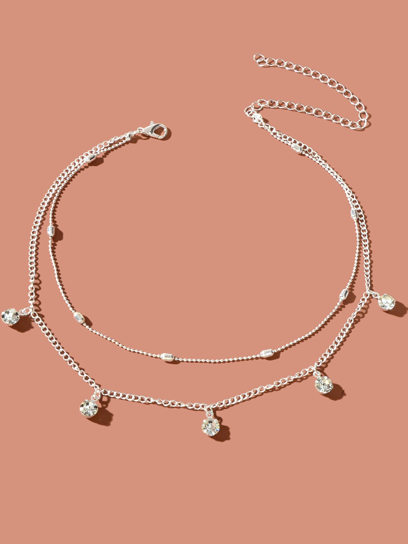 Dainty Adjustable Layer Gold Silver Chain Rhinestone Charm Clavicle Necklace