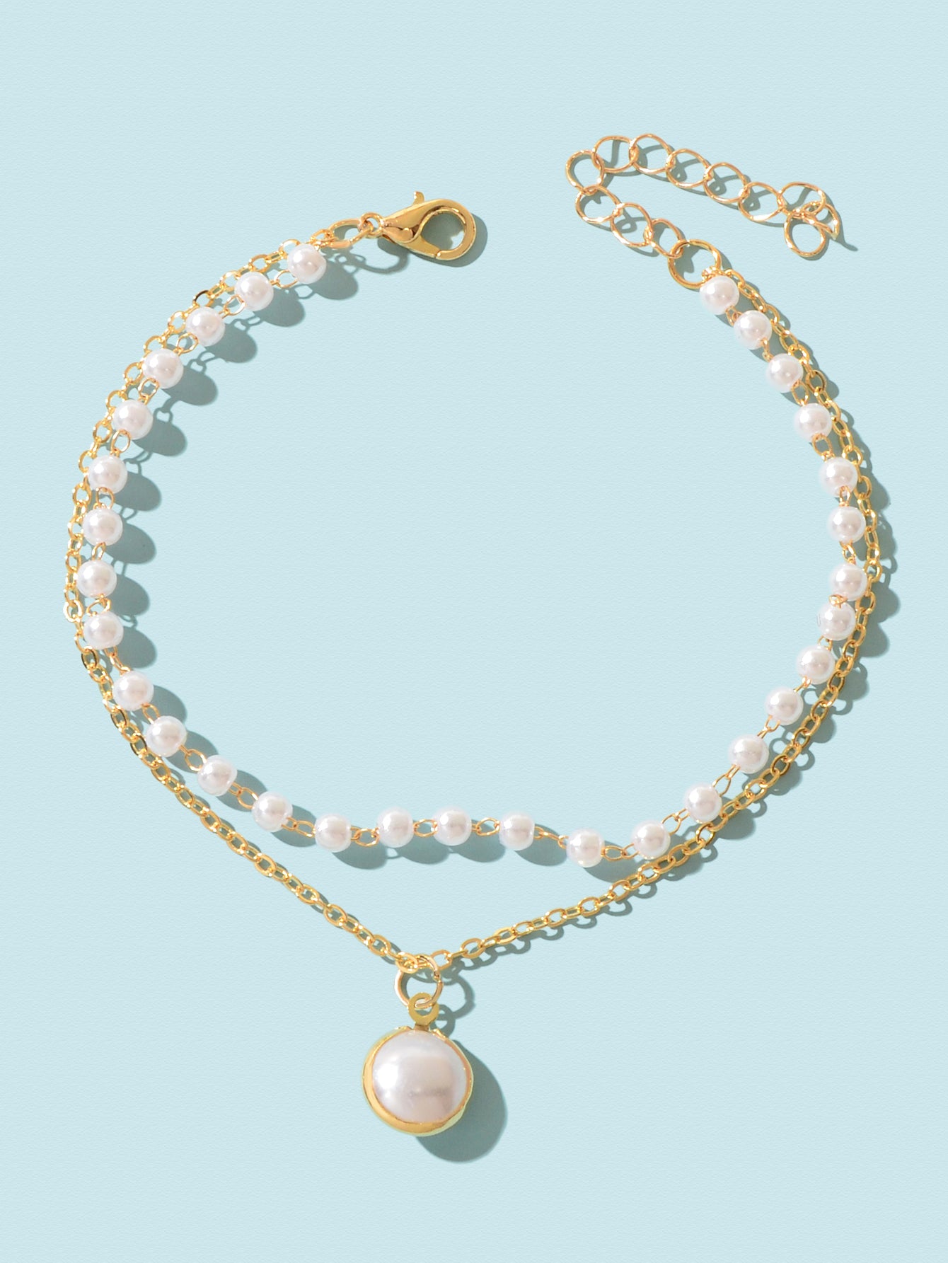 2 Layers Women Gold Pearl Charm Pendant Necklace Boho Statement Beautiful Choker