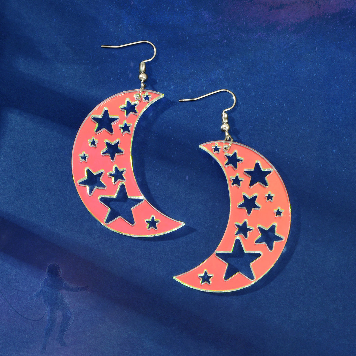 Acrylic Rainbow Colour Moon Star Hook Earrings Stunning Jewellery Gift 1 pair