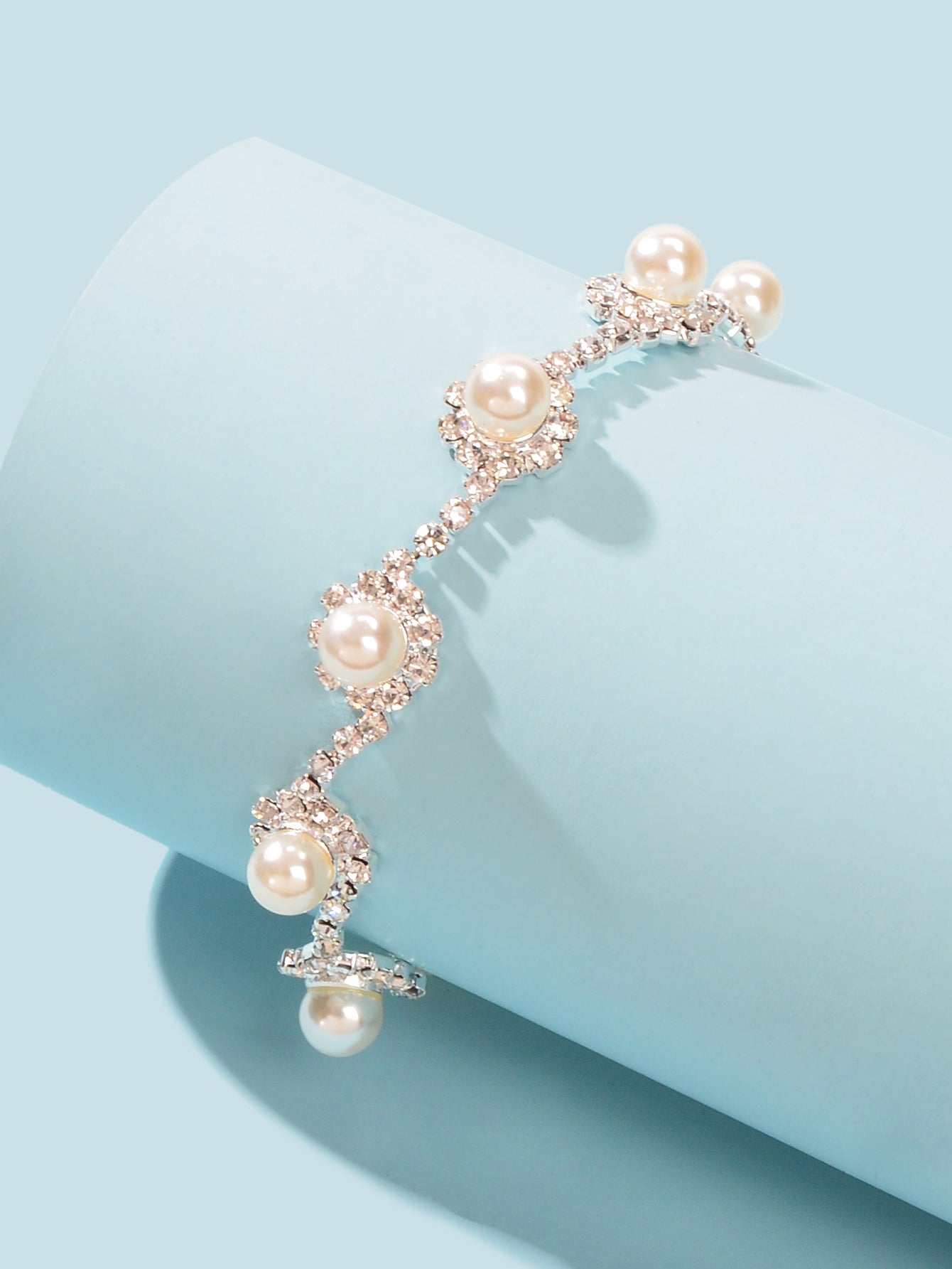 Elastic Wedding Accessory Bridesmaid Faux Pearl Rhinestone Party Beaded Bracelet