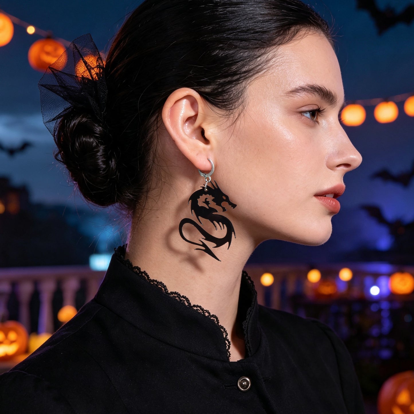 Halloween Acrylic Dragon Dangle Hoop Earring Gothic Spooky Party Cosplay Jewelry