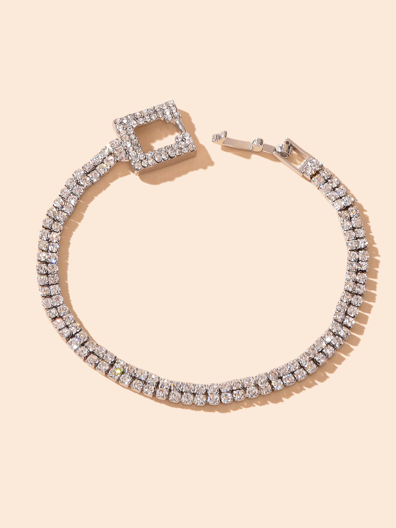 Textured Jewelry Full Rhinestone Rosegold Geometric Chain Women Tennis Bracelet