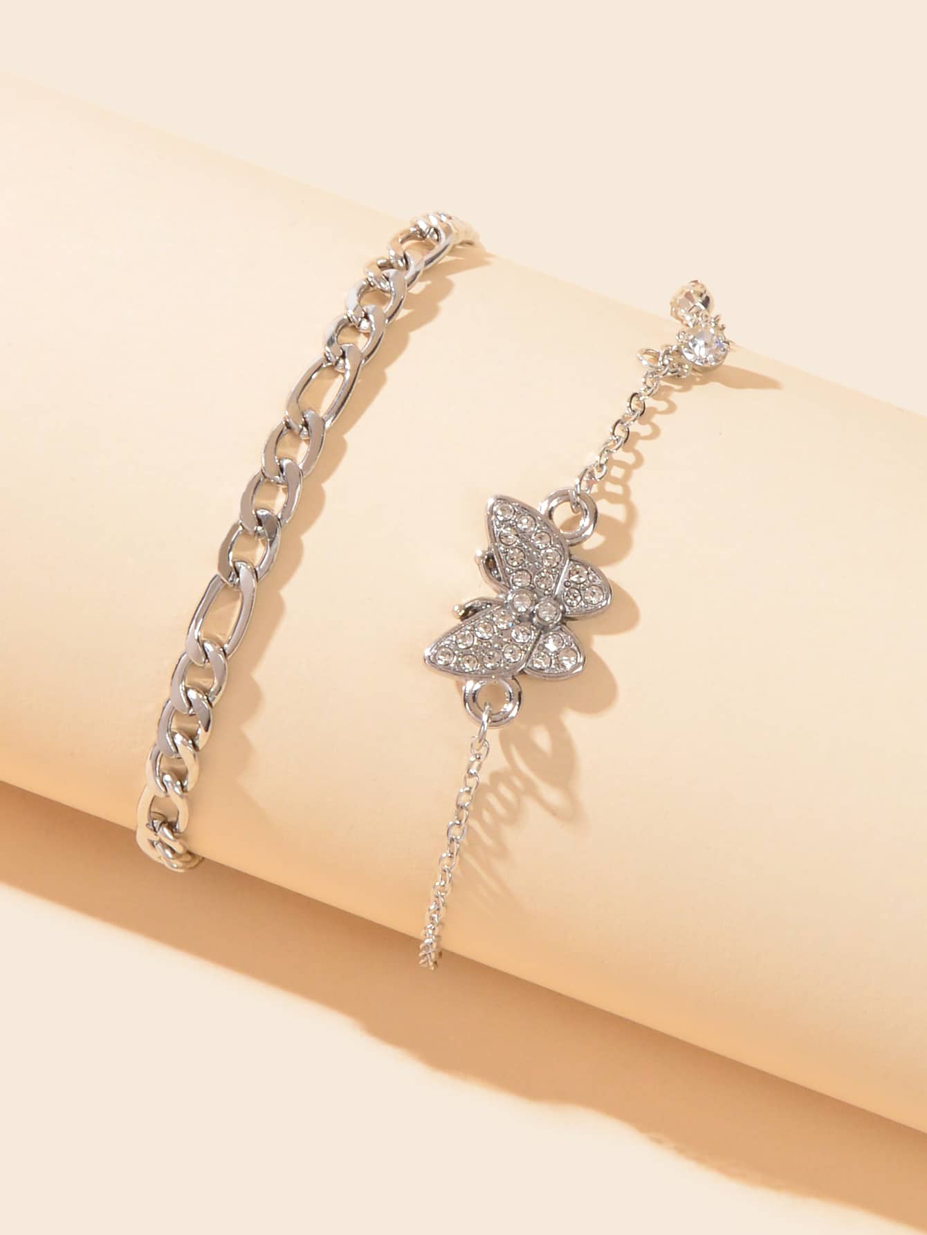 Butterfly Pendant Double-Layer Silver Chain Foot Anklet Gift