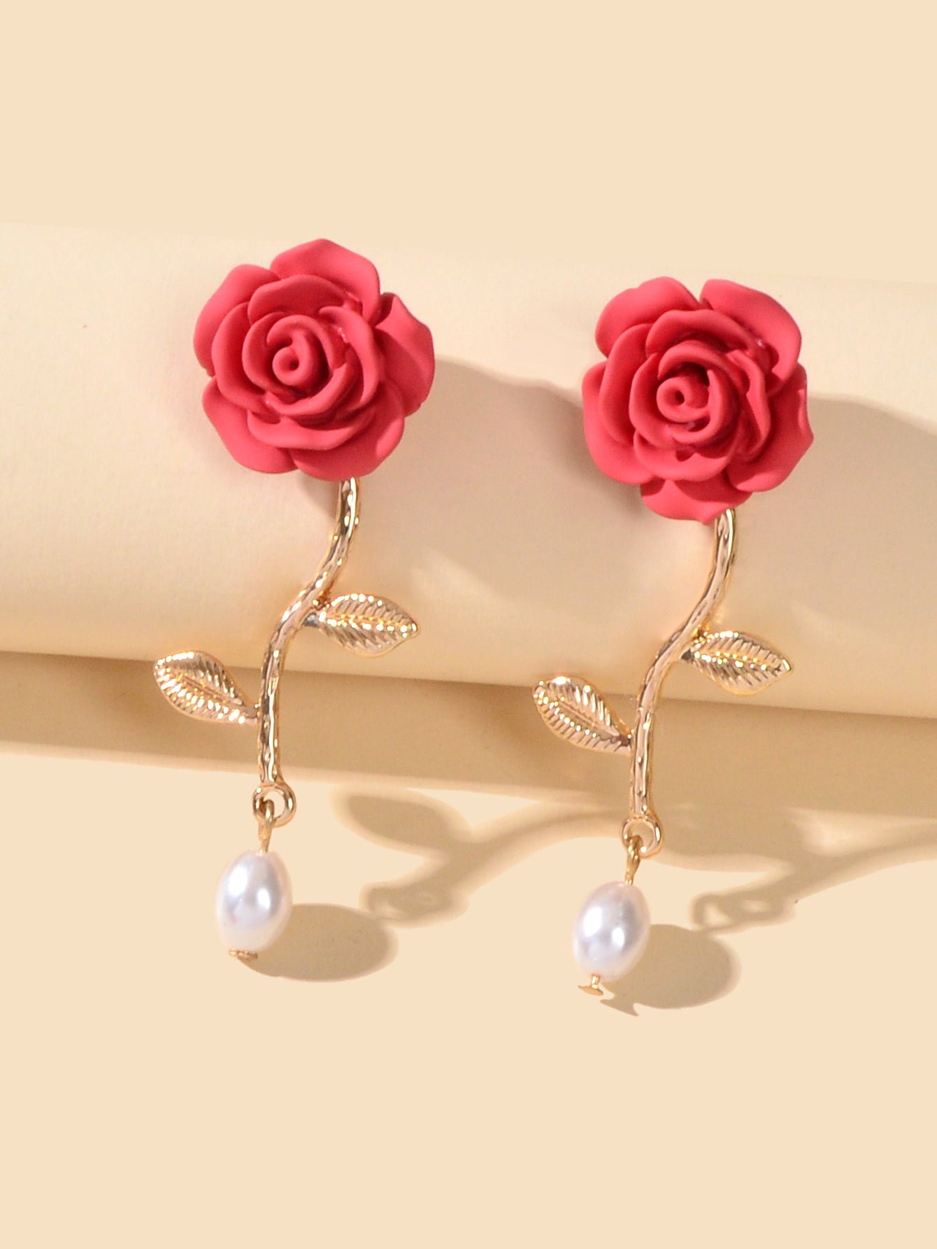 Elegant Resin Flower Leaf Pearl Charm Dangling Classic Stunning Bridal Earrings