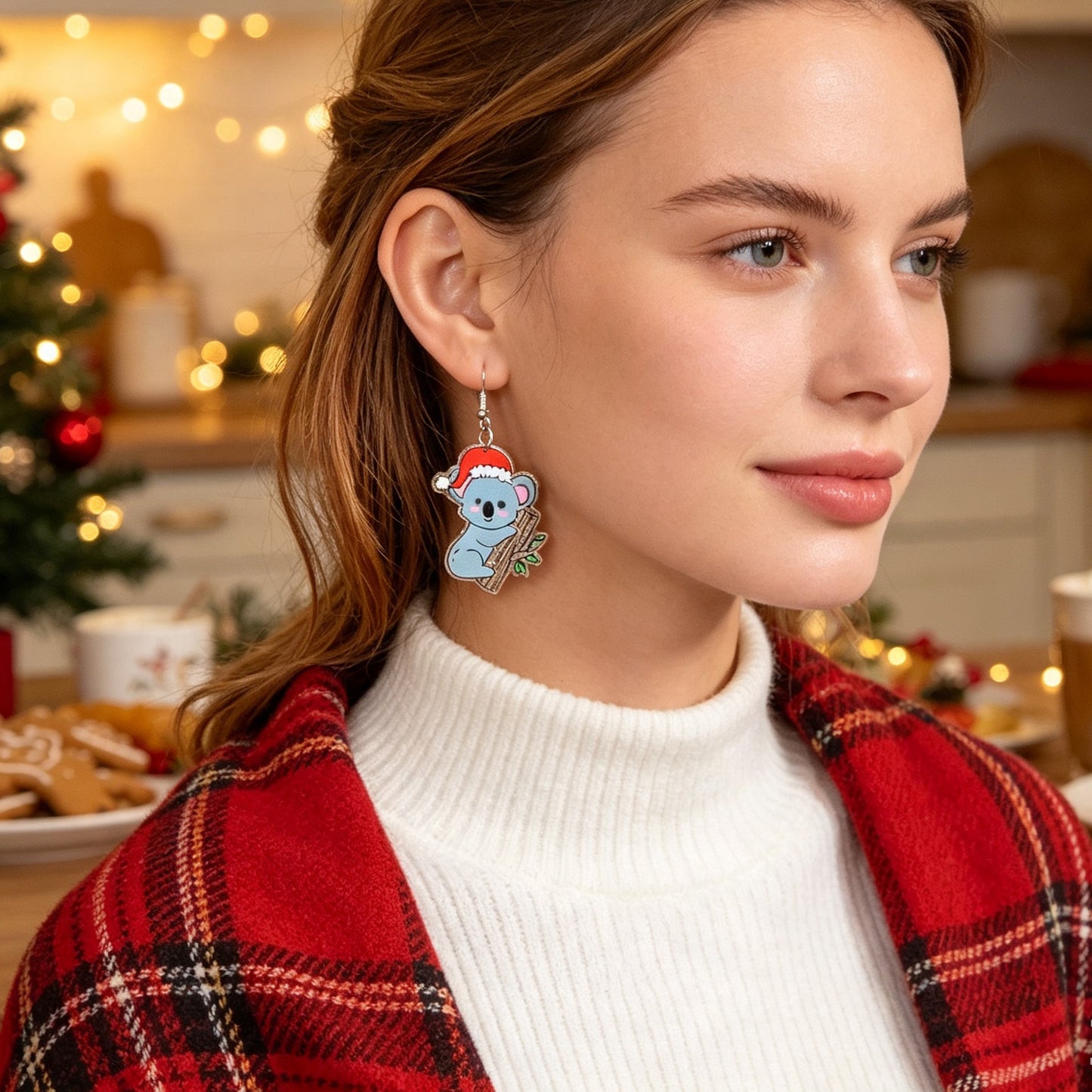 2 pairs Christmas Festival Jewelry Sequin Decor Acrylic Tree Koala Earrings set